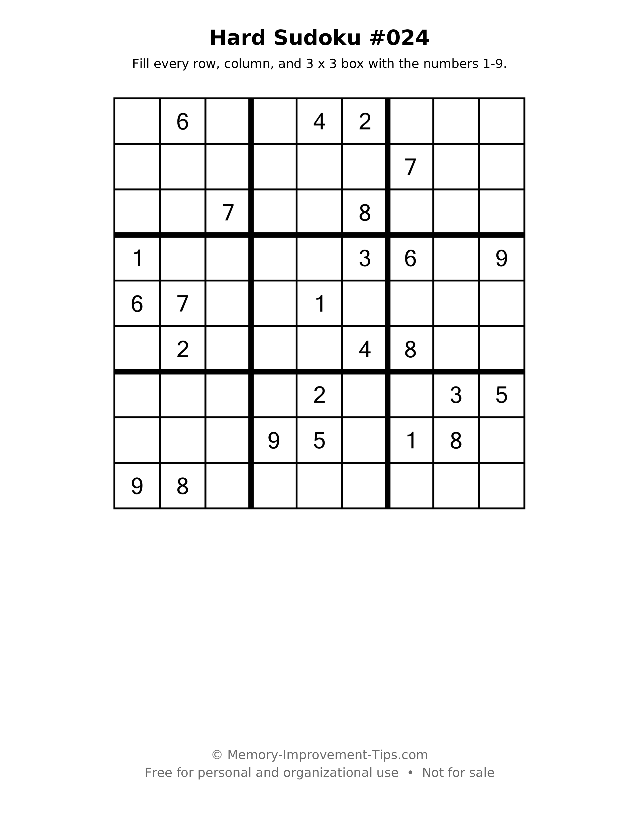 Printable puzzle: Hard Sudoku #024