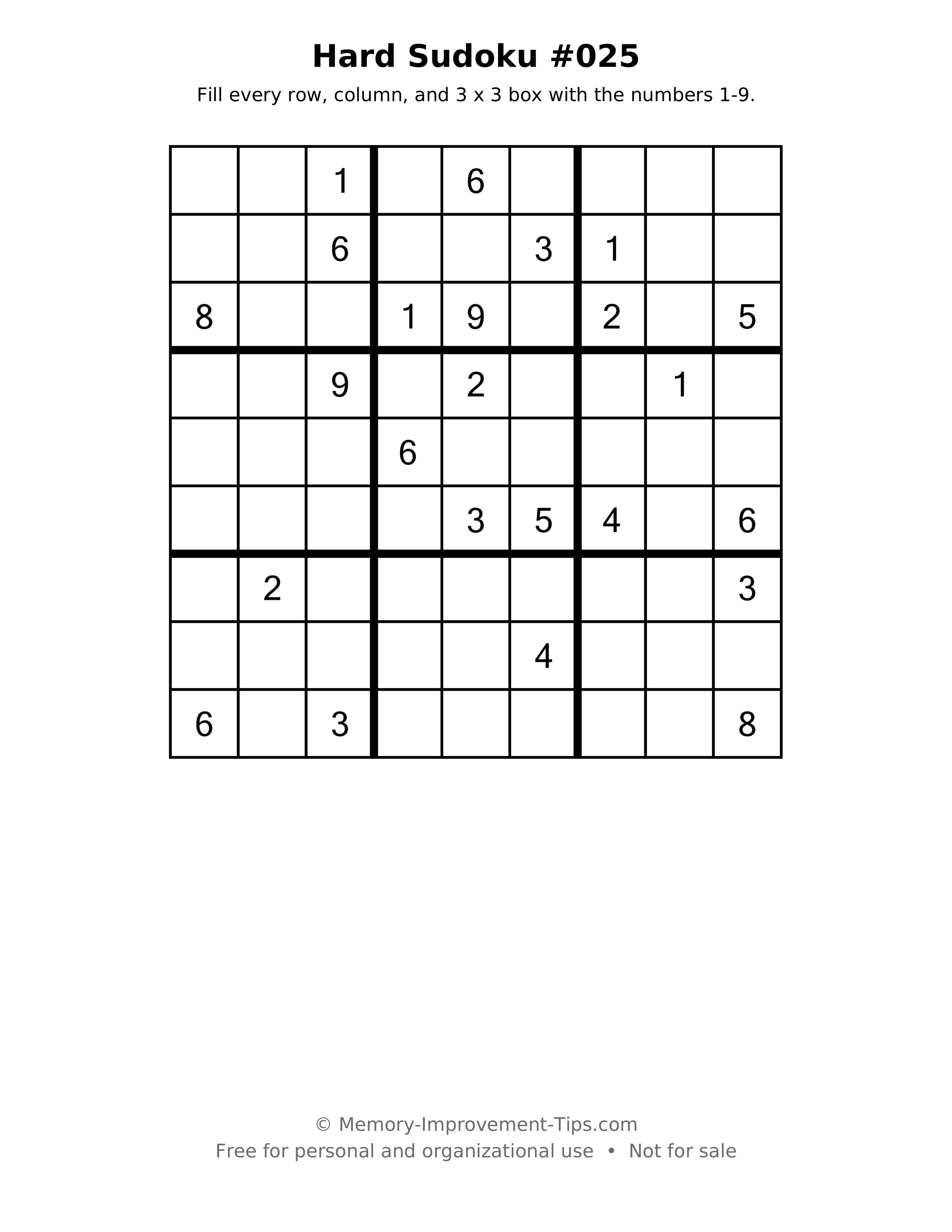 Printable puzzle: Hard Sudoku #025