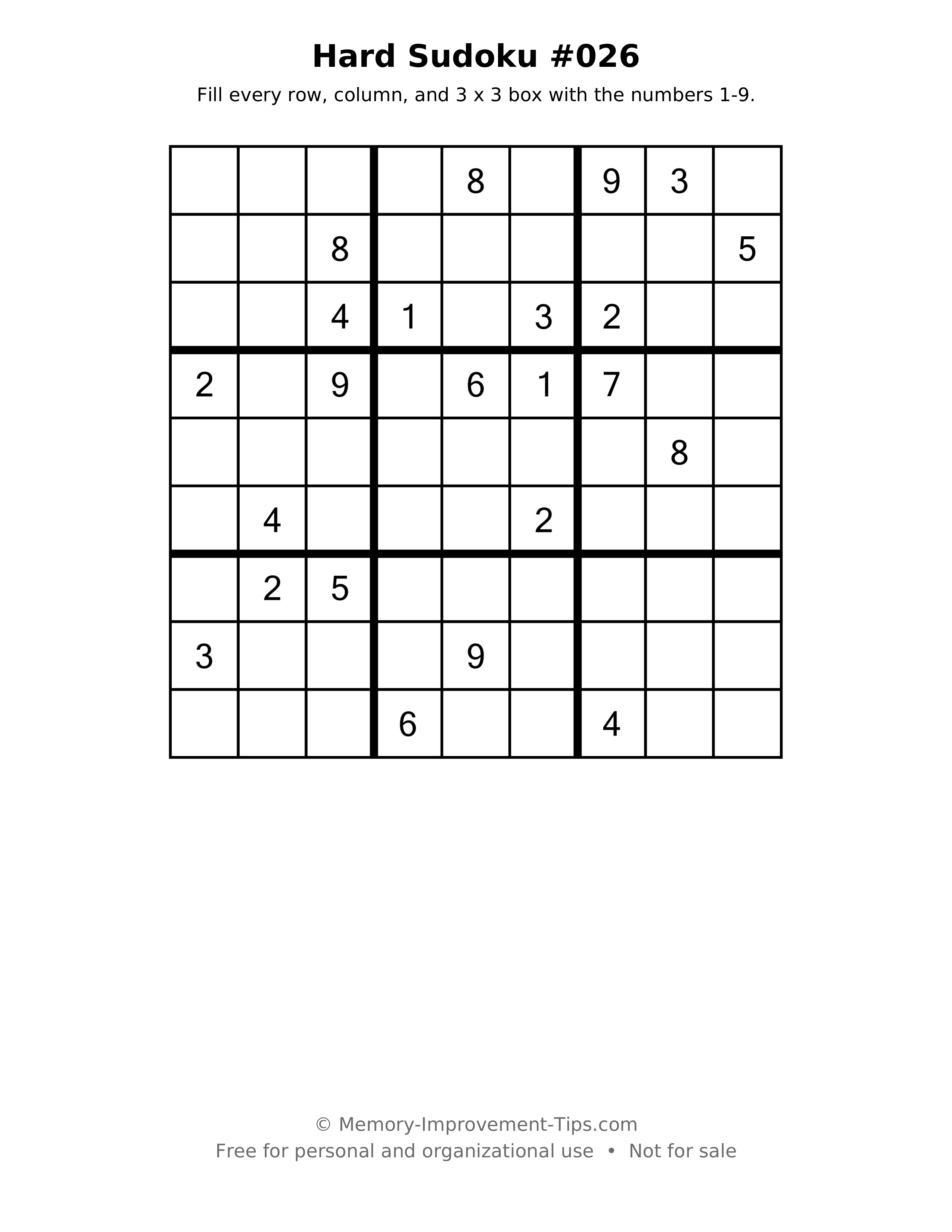 Printable puzzle: Hard Sudoku #026