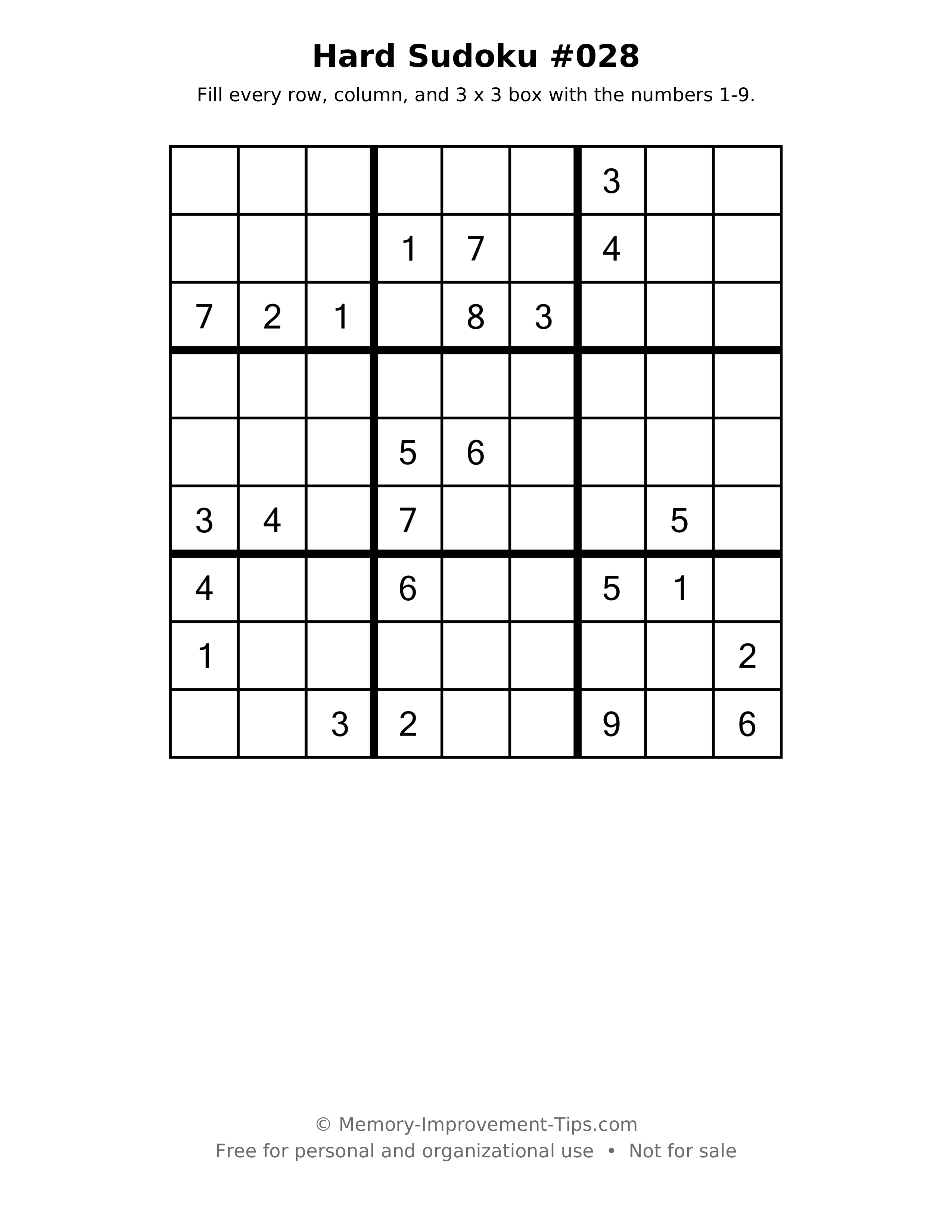Printable puzzle: Hard Sudoku #028