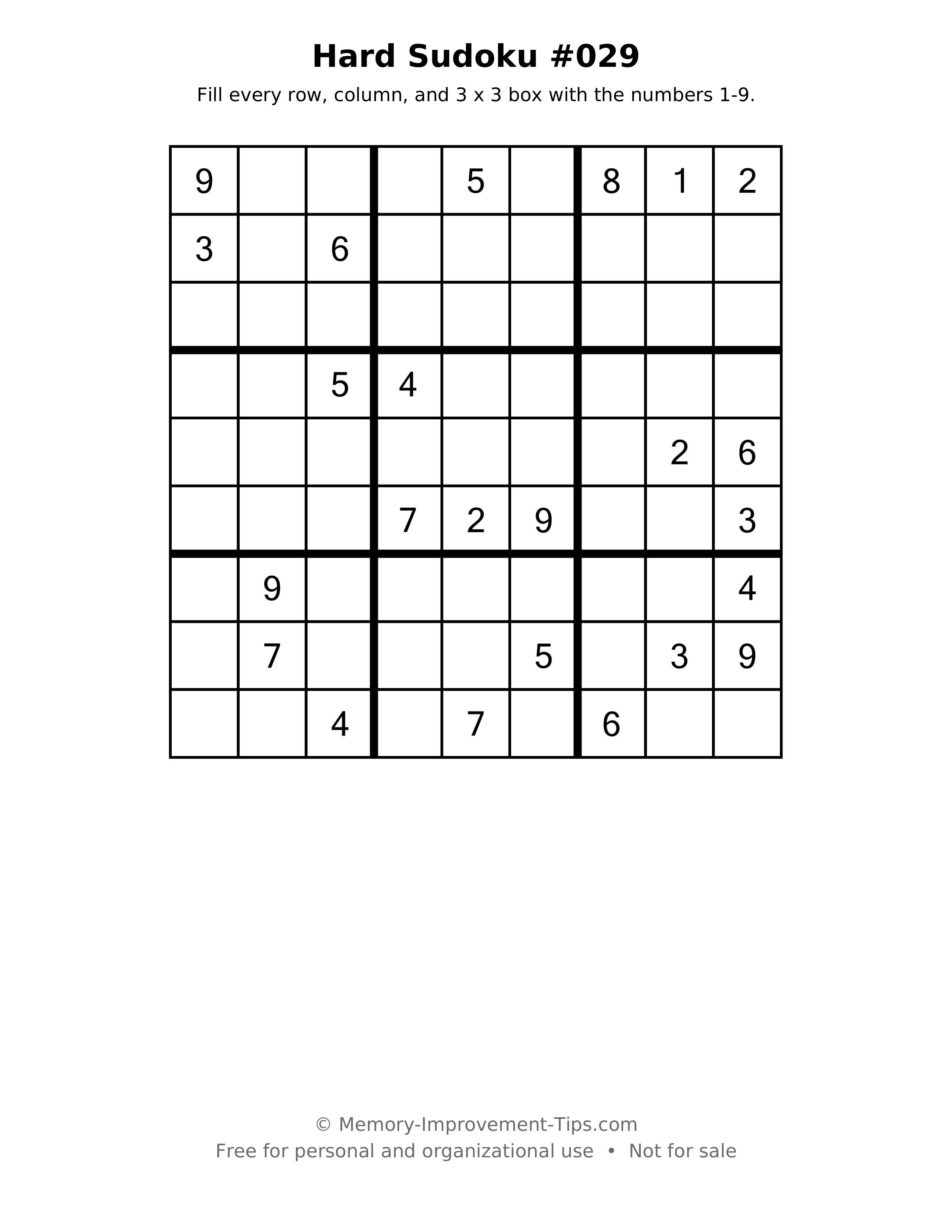 Printable puzzle: Hard Sudoku #029