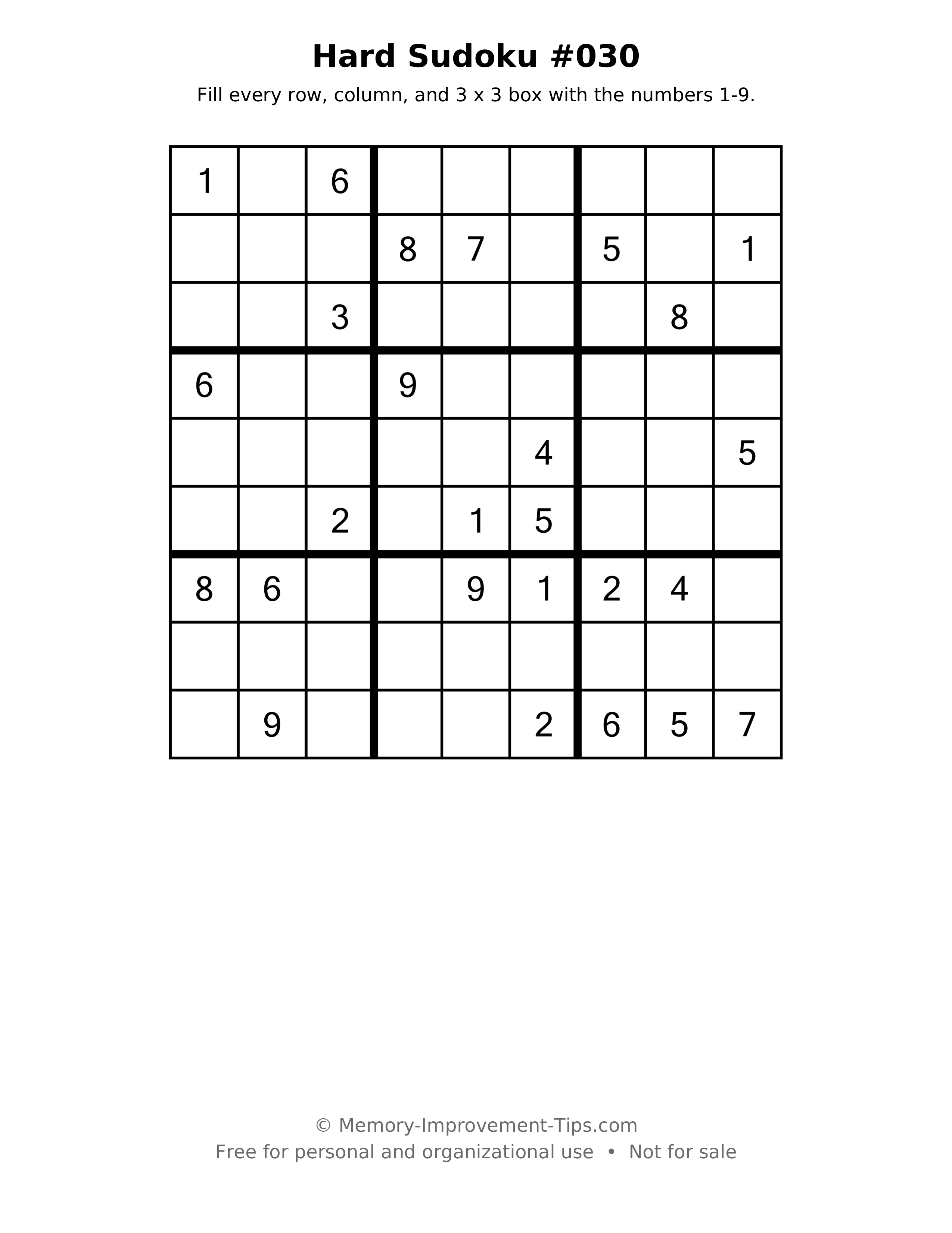 Printable puzzle: Hard Sudoku #030
