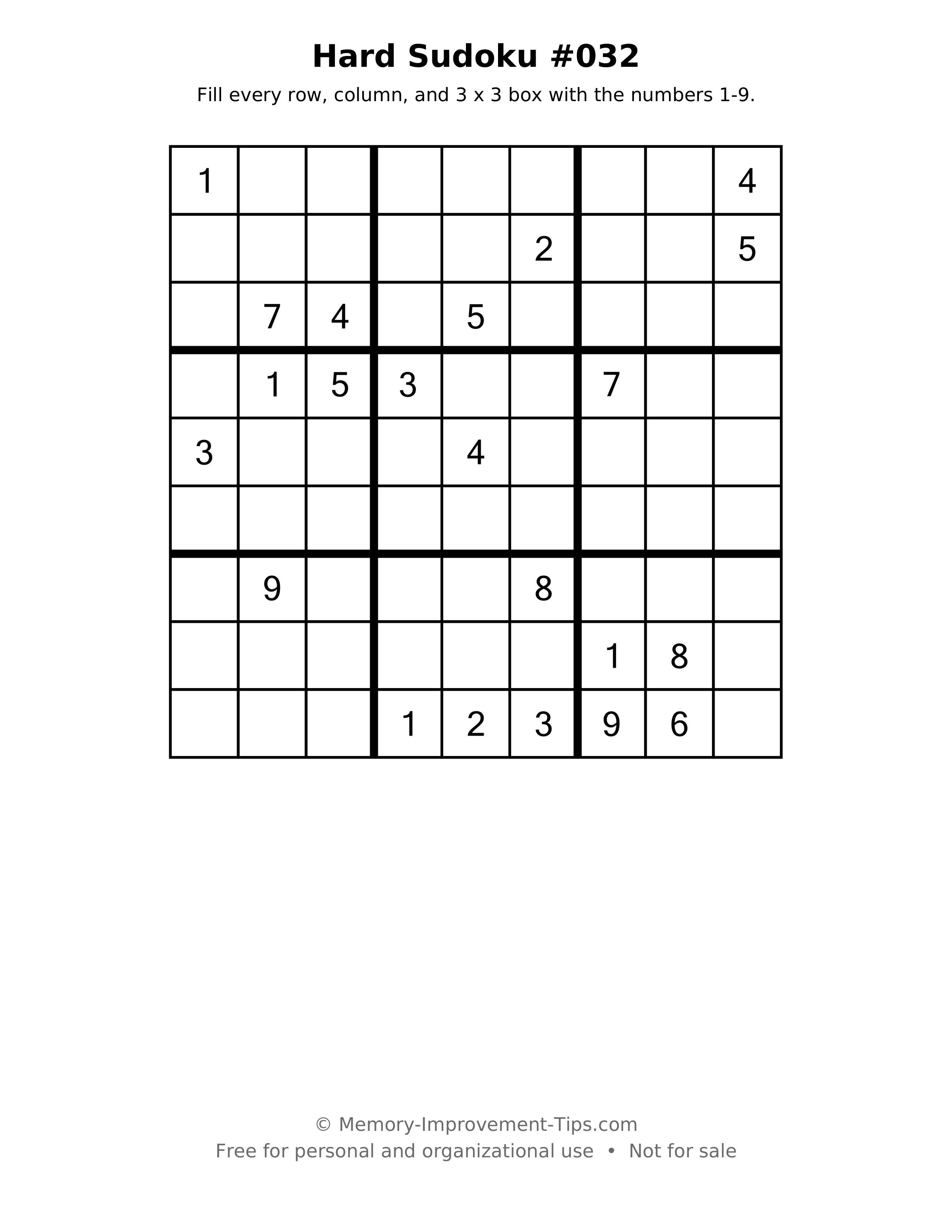 Printable puzzle: Hard Sudoku #032