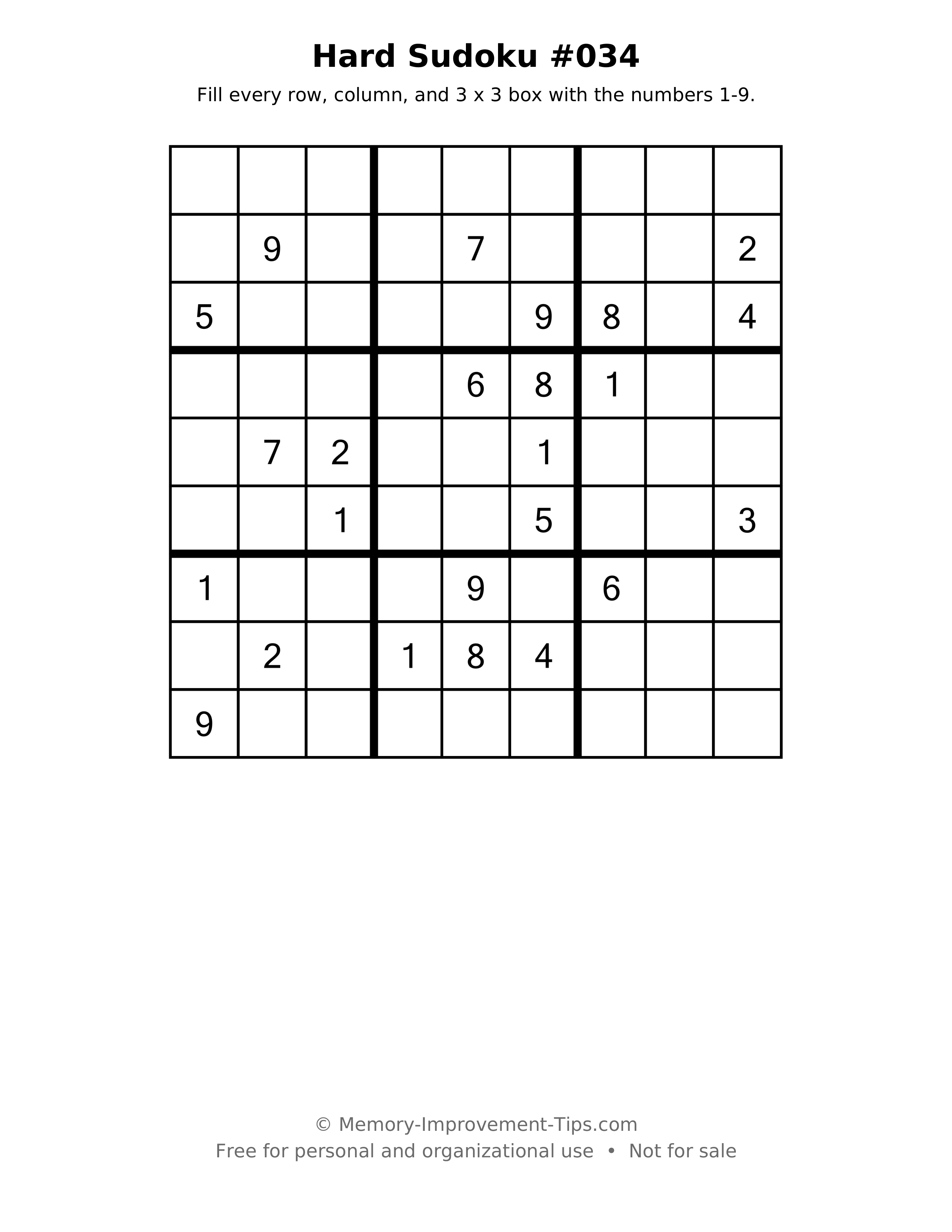 Printable puzzle: Hard Sudoku #034