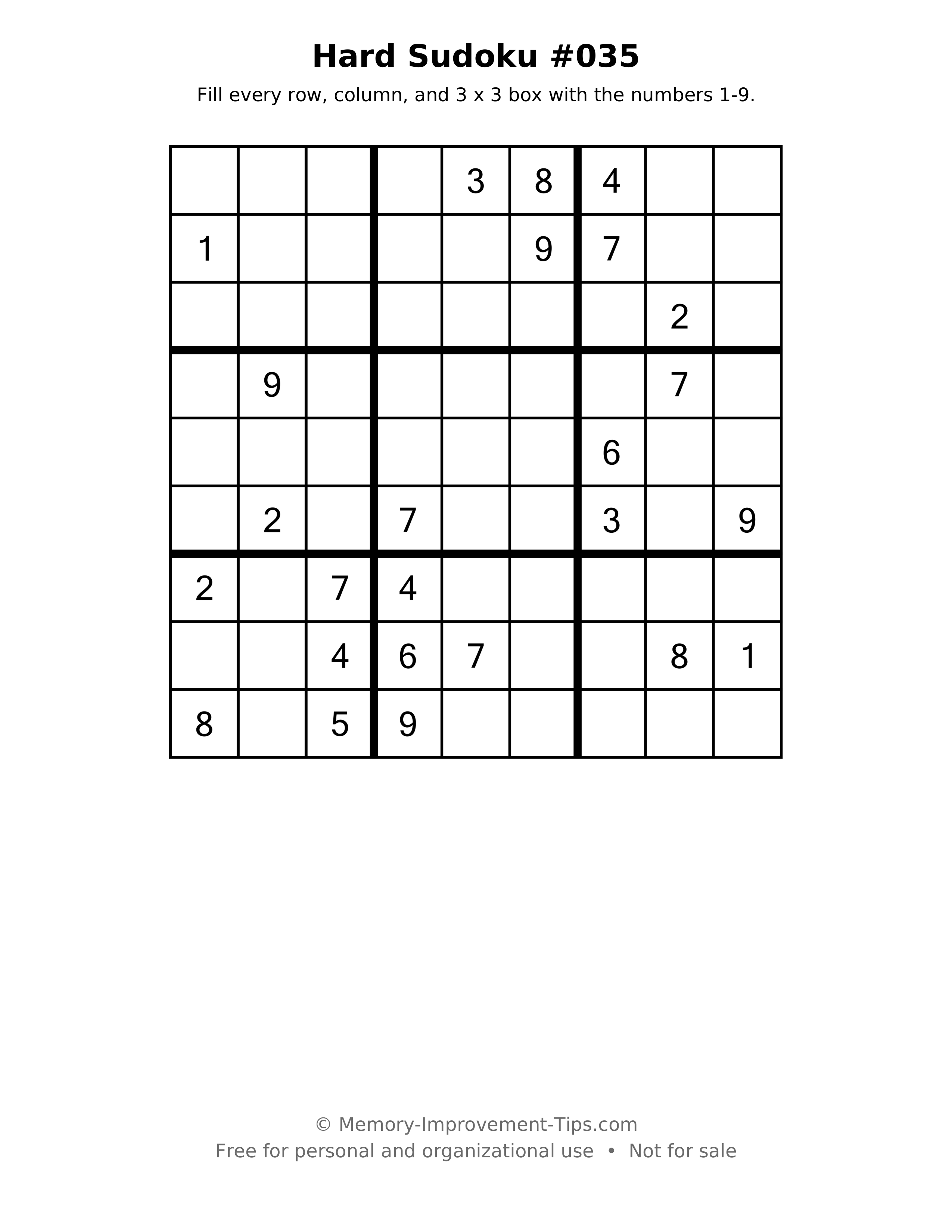 Printable puzzle: Hard Sudoku #035