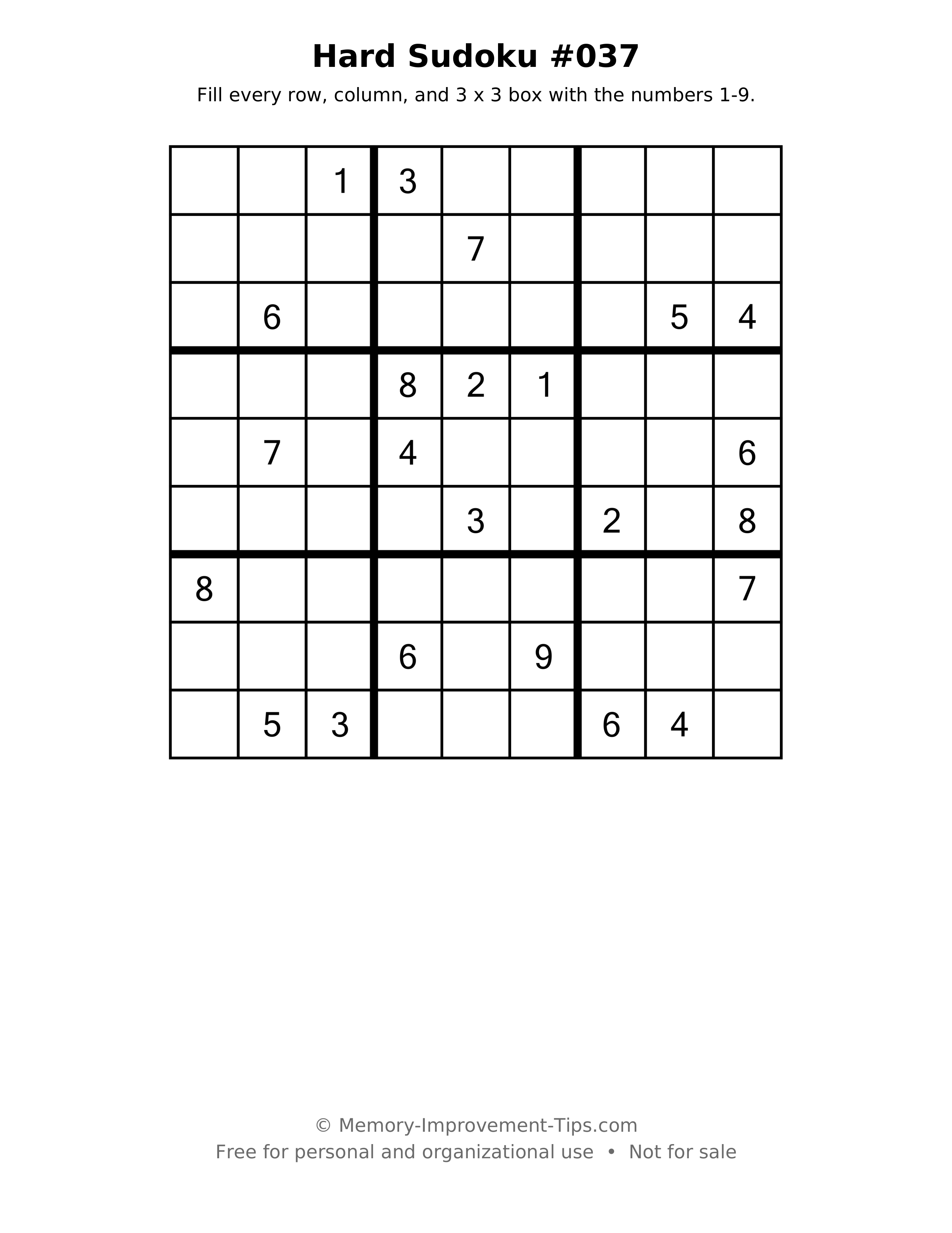 Printable puzzle: Hard Sudoku #037