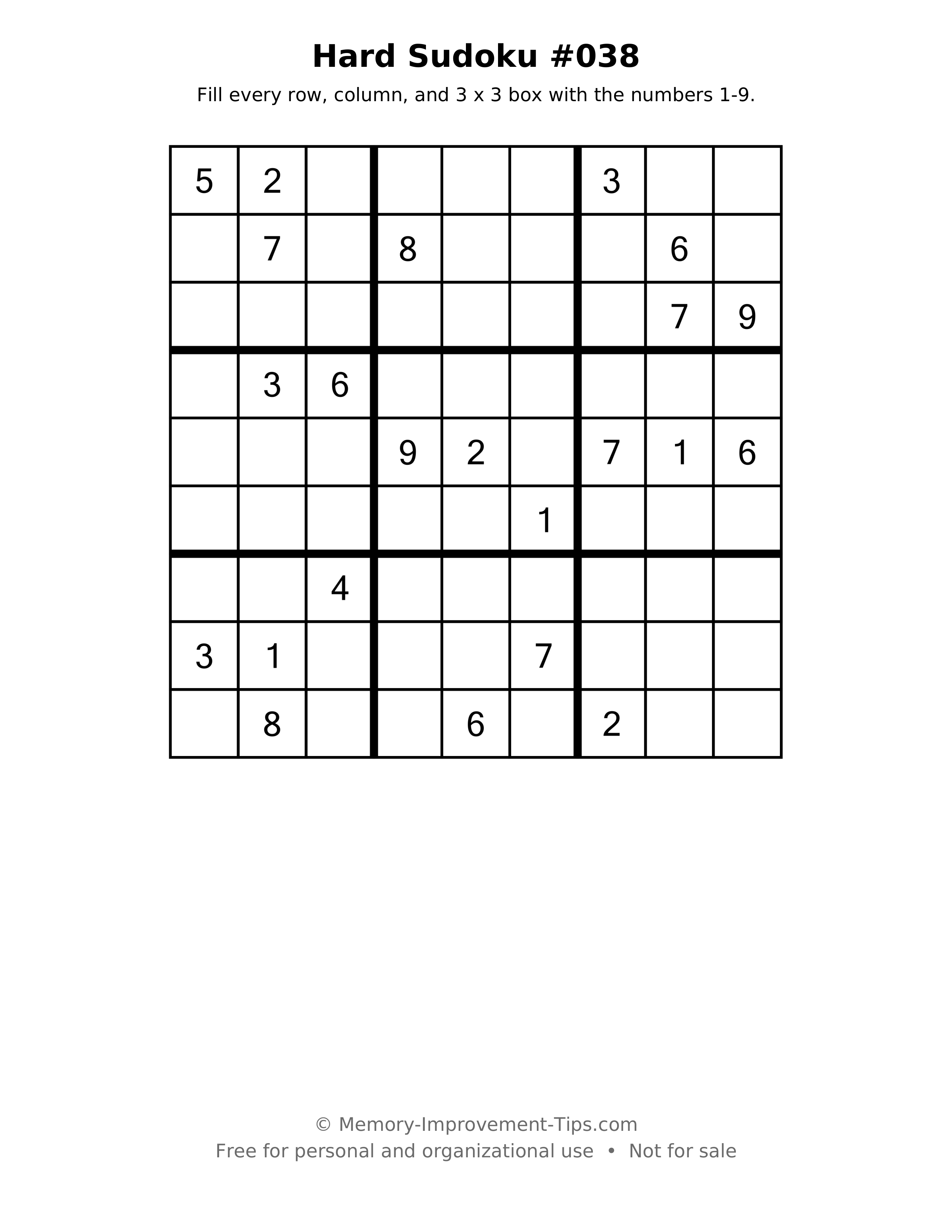 Printable puzzle: Hard Sudoku #038