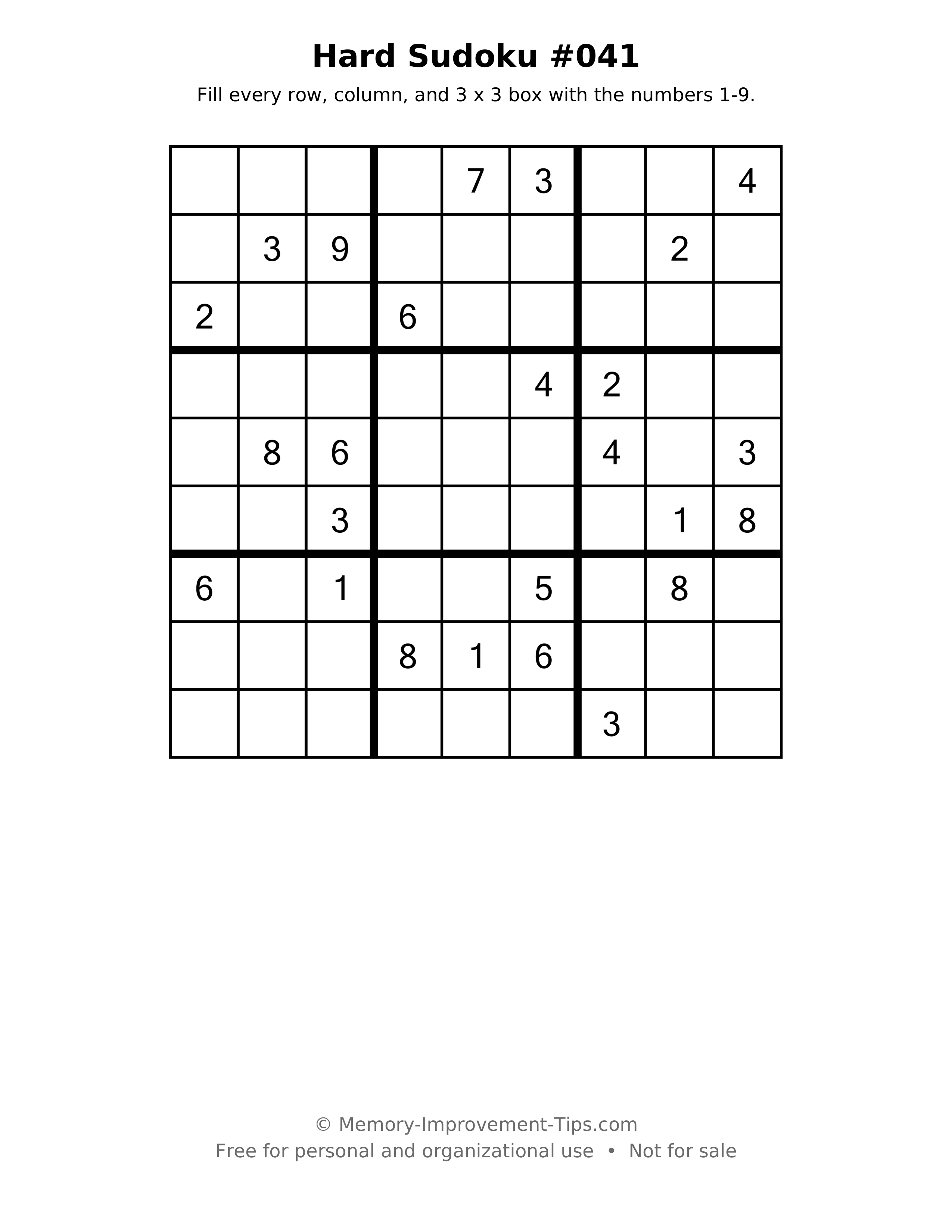 Printable puzzle: Hard Sudoku #041