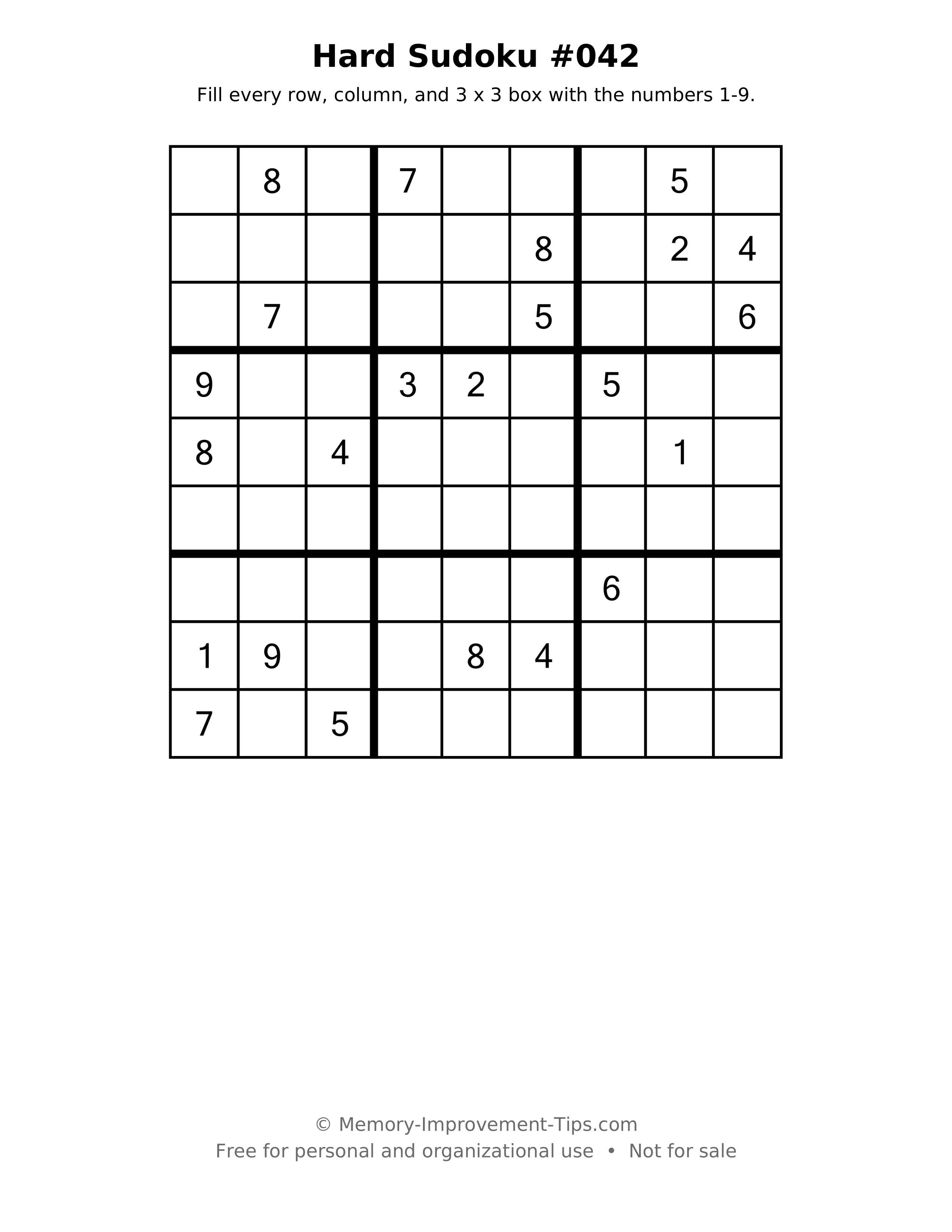 Printable puzzle: Hard Sudoku #042