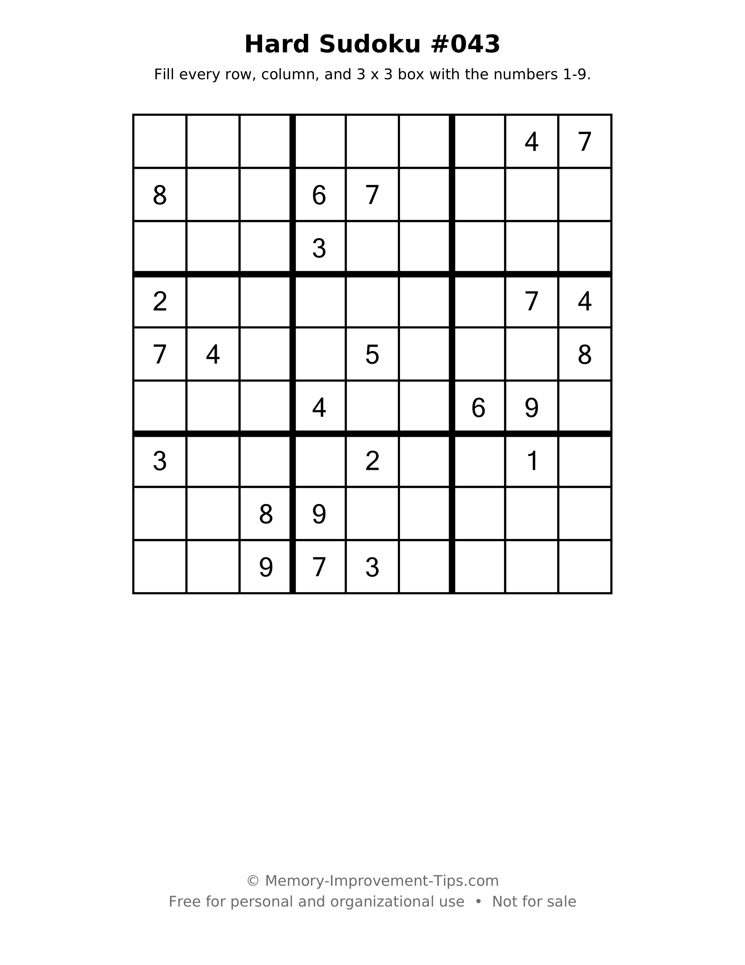 Printable puzzle: Hard Sudoku #043