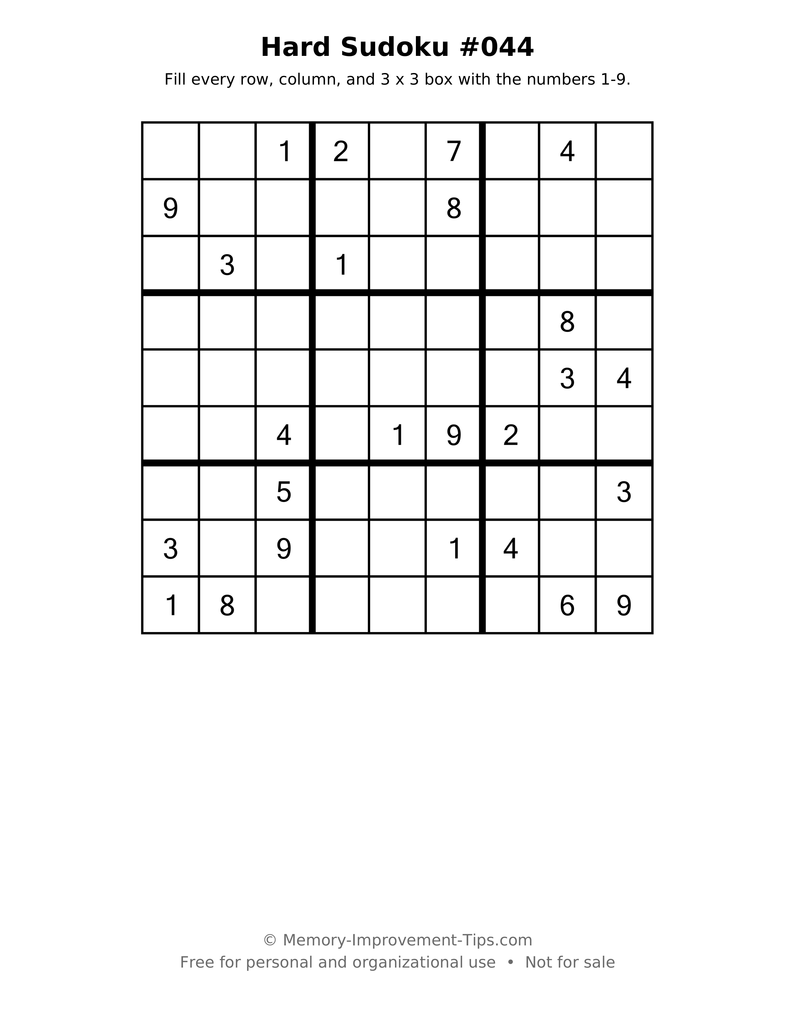 Printable puzzle: Hard Sudoku #044