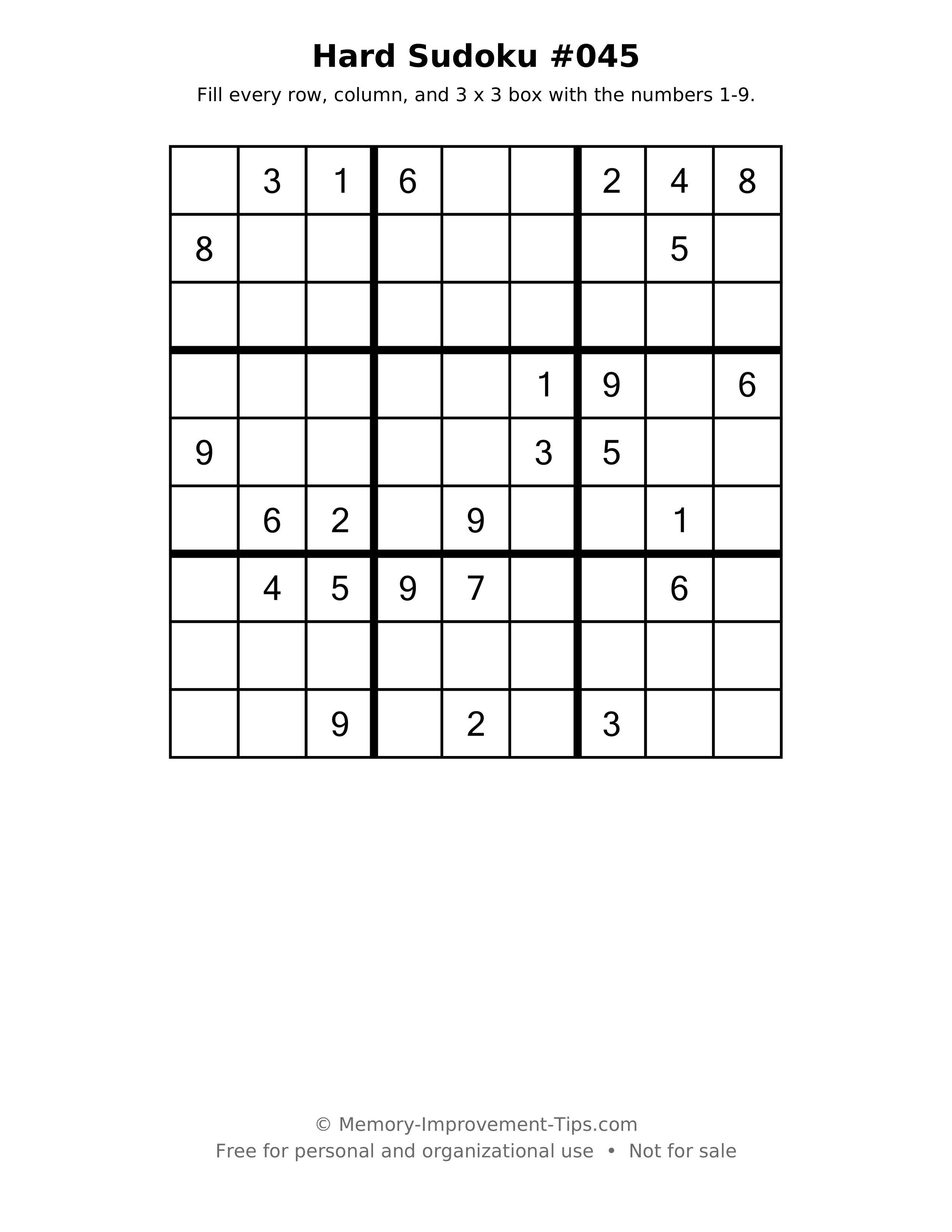Printable puzzle: Hard Sudoku #045