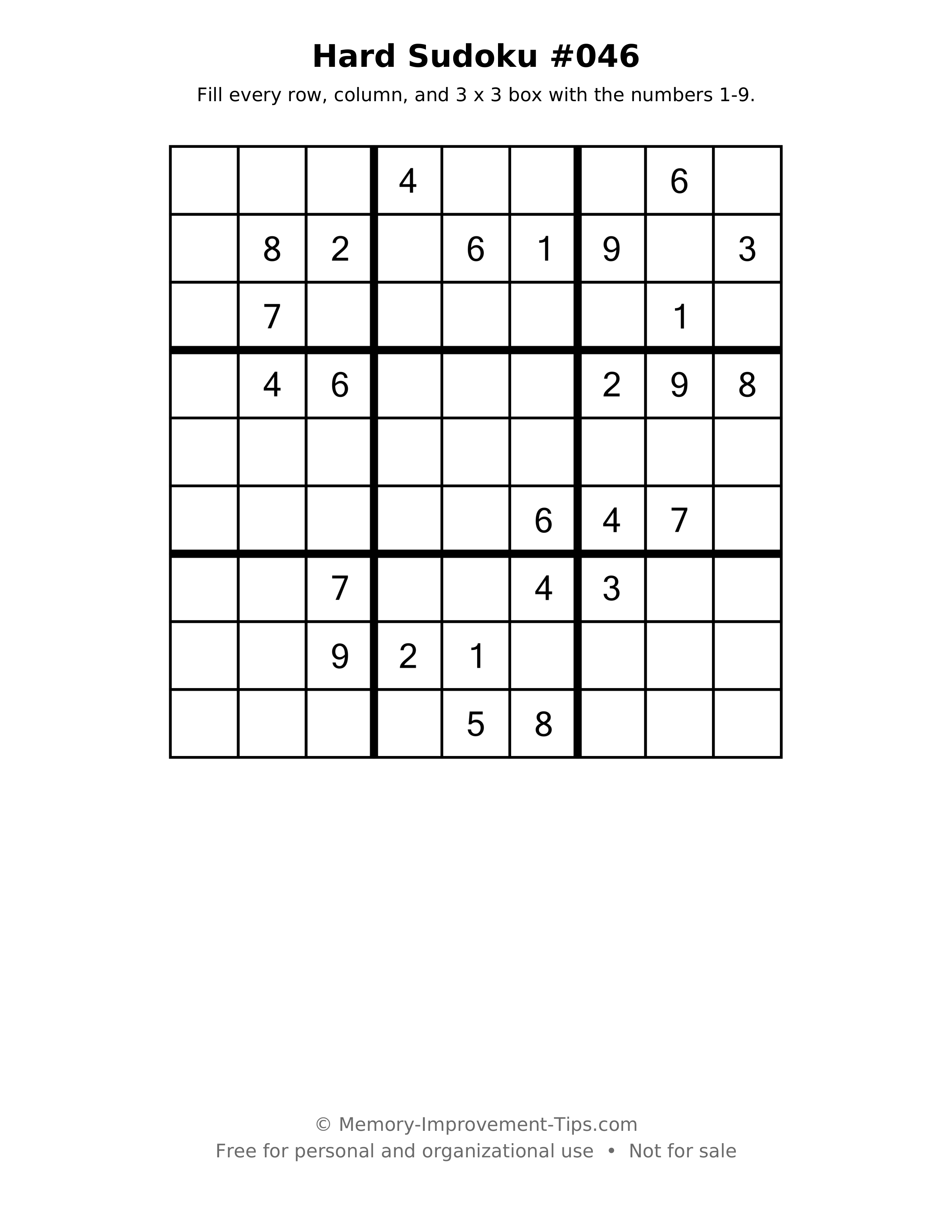 Printable puzzle: Hard Sudoku #046