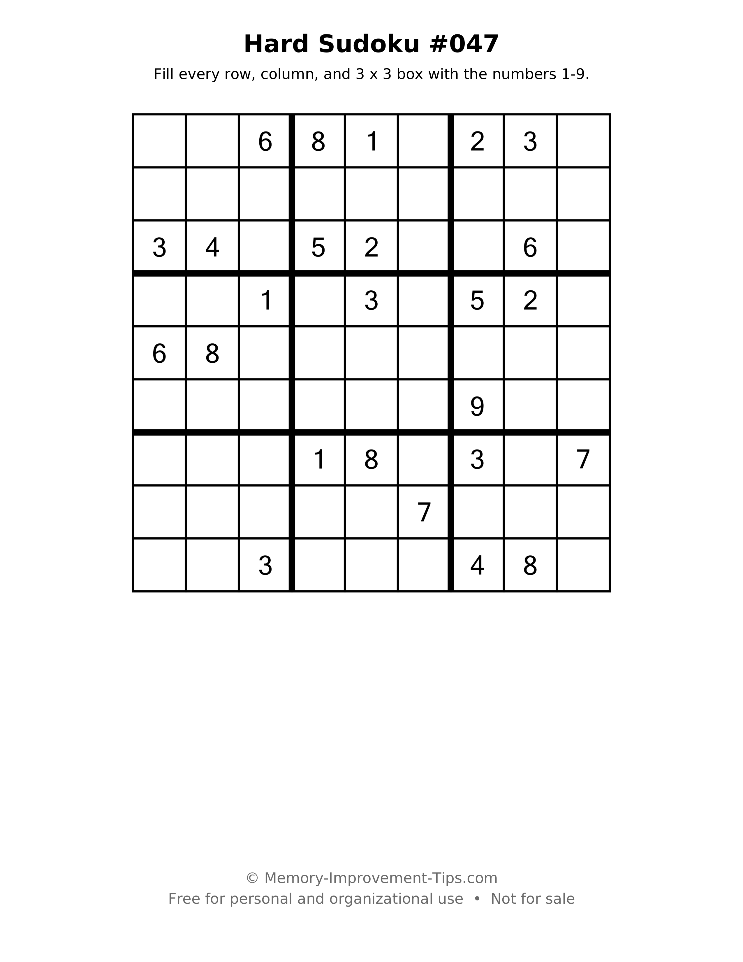 Printable puzzle: Hard Sudoku #047