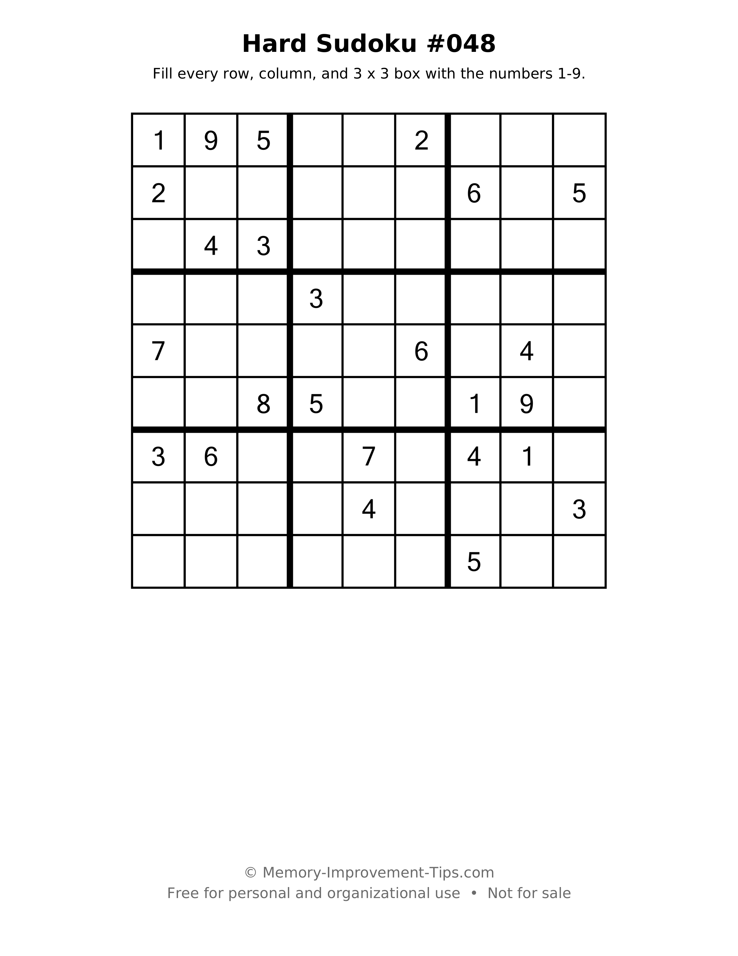 Printable puzzle: Hard Sudoku #048