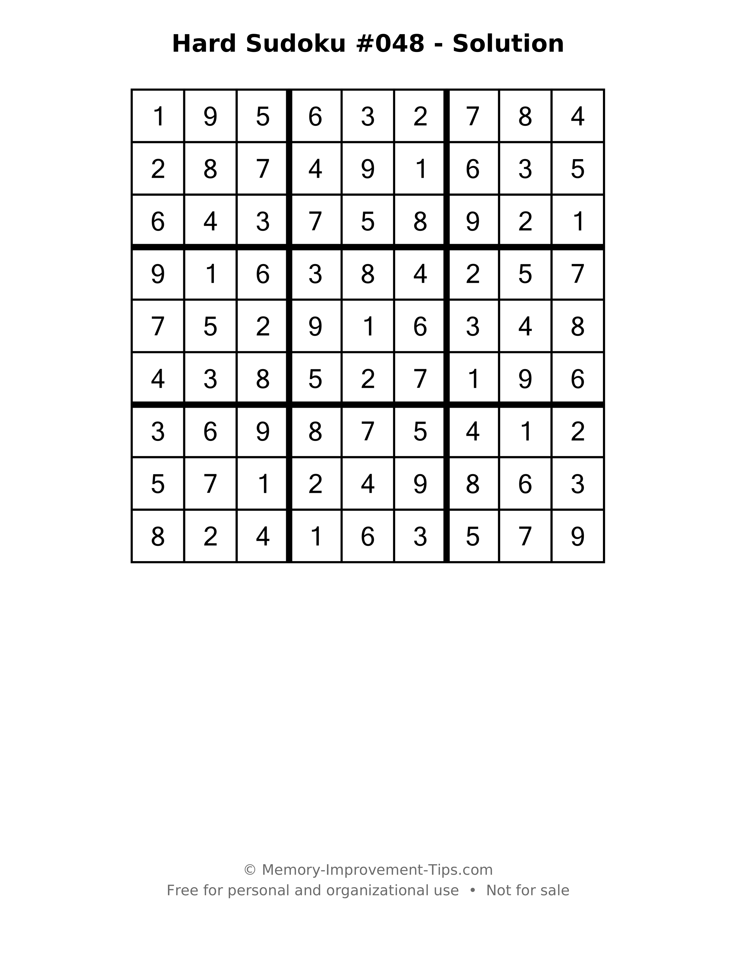Printable solution: Hard Sudoku #048 - Solution