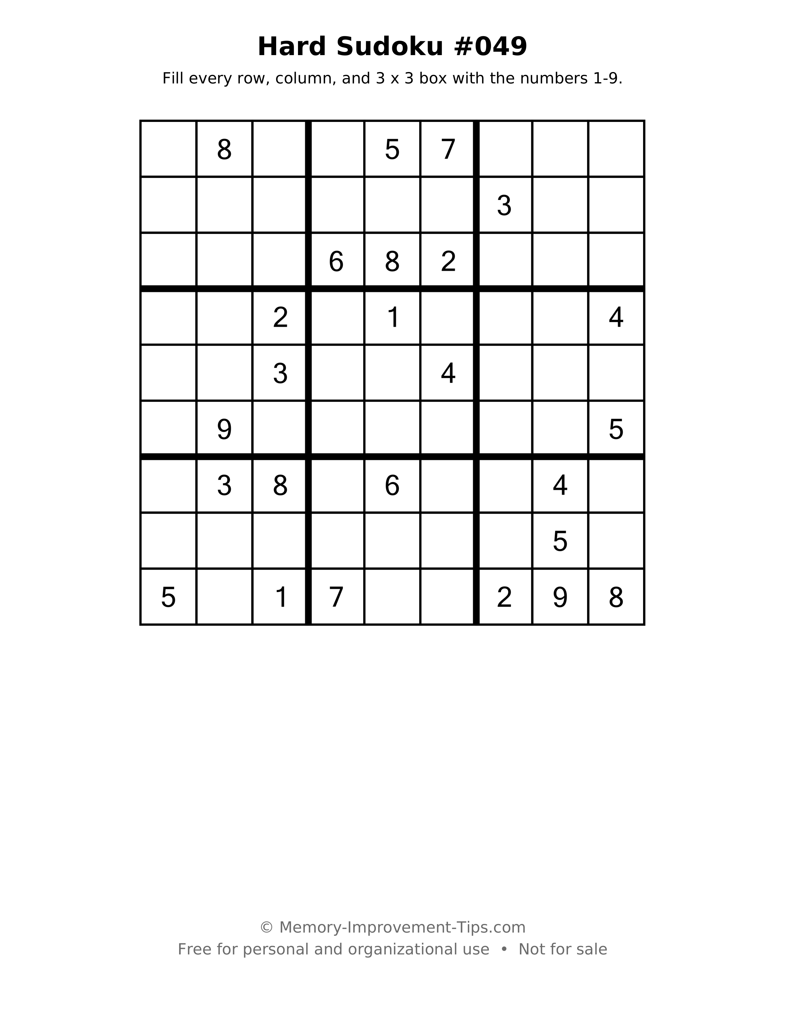 Printable puzzle: Hard Sudoku #049