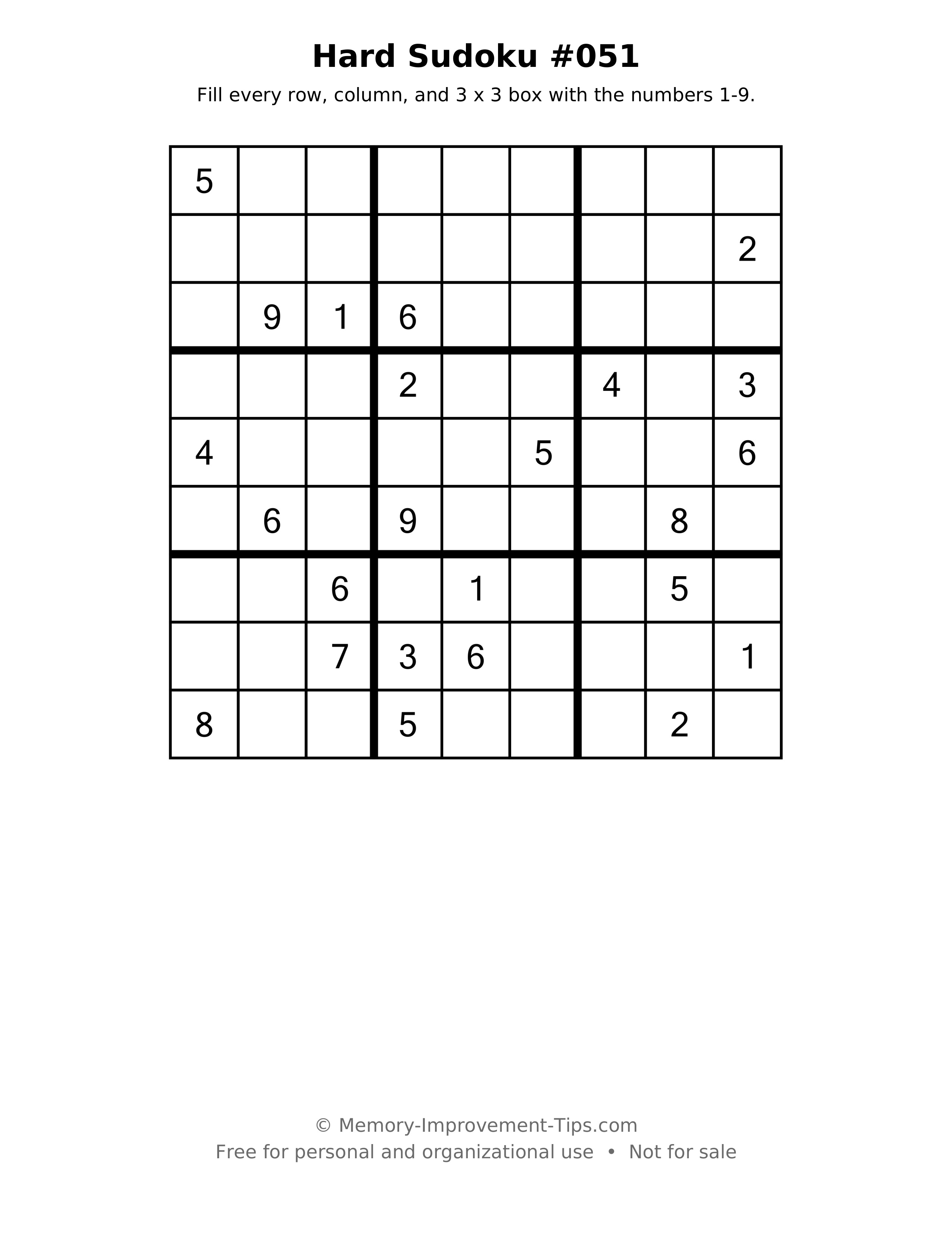 Printable puzzle: Hard Sudoku #051