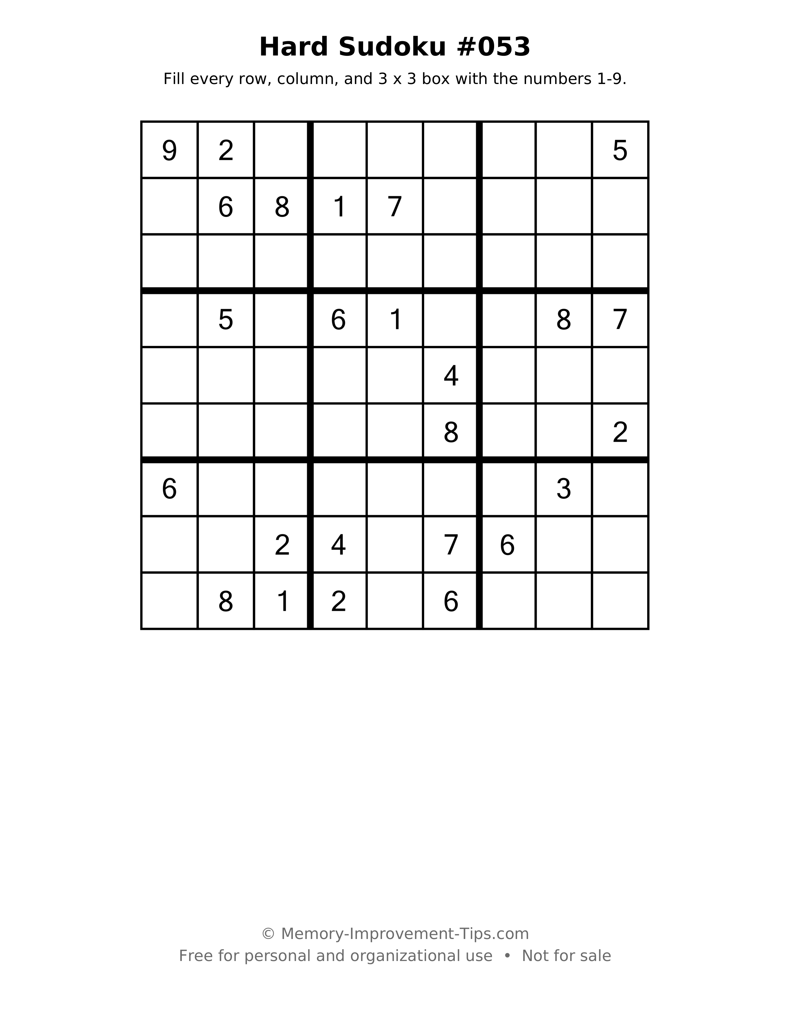 Printable puzzle: Hard Sudoku #053