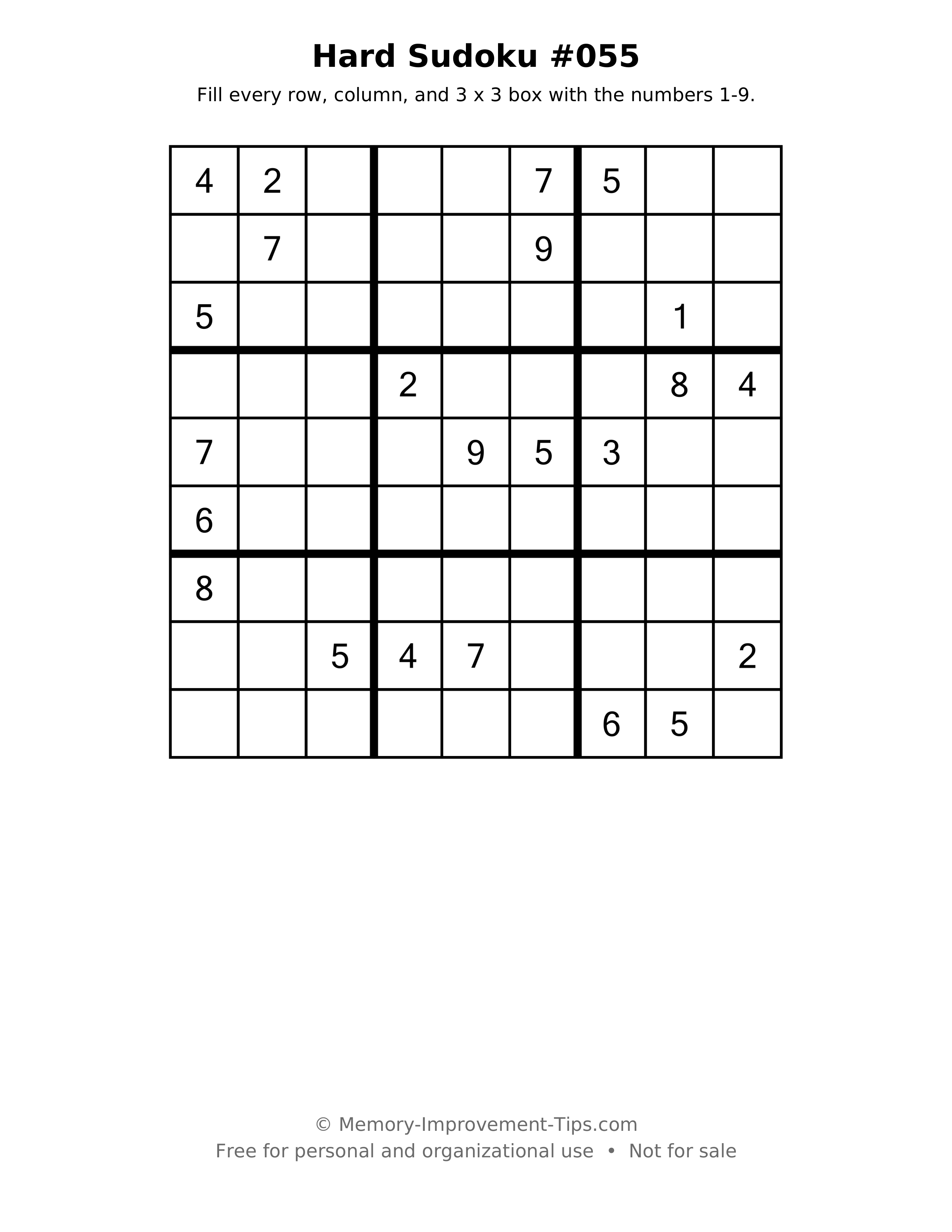 Printable puzzle: Hard Sudoku #055