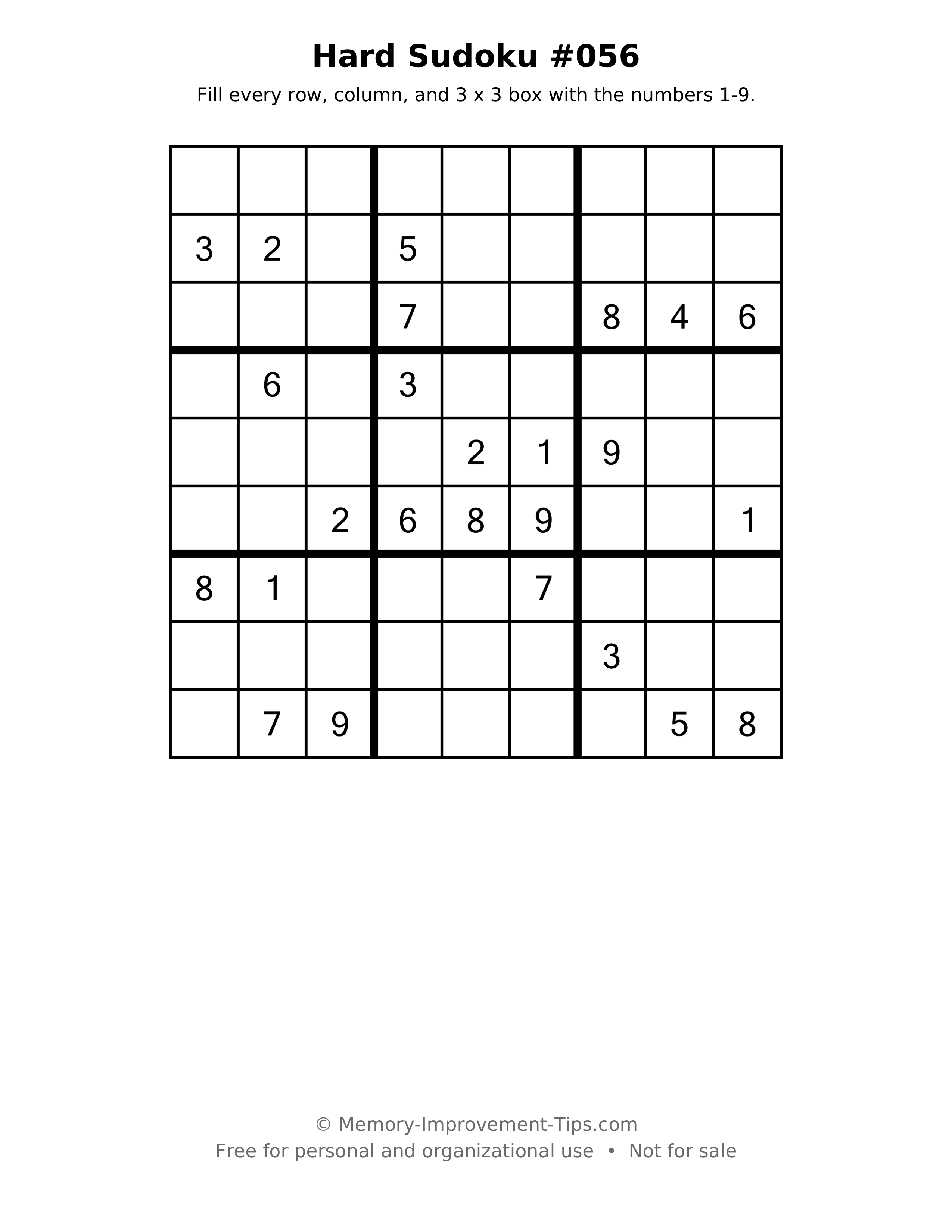 Printable puzzle: Hard Sudoku #056