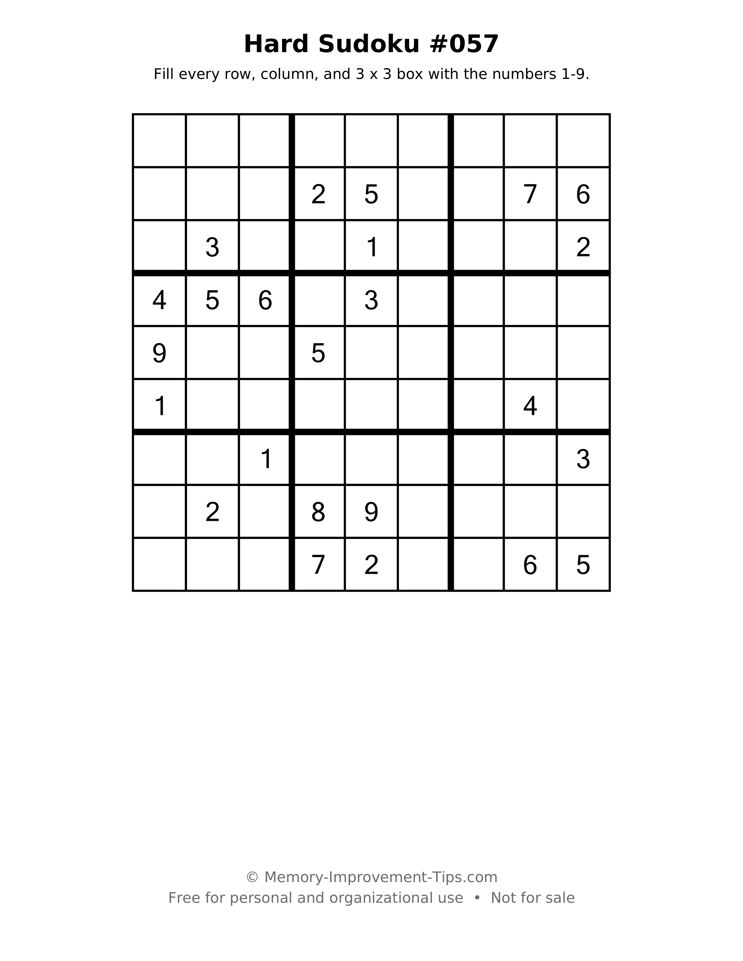 Printable puzzle: Hard Sudoku #057