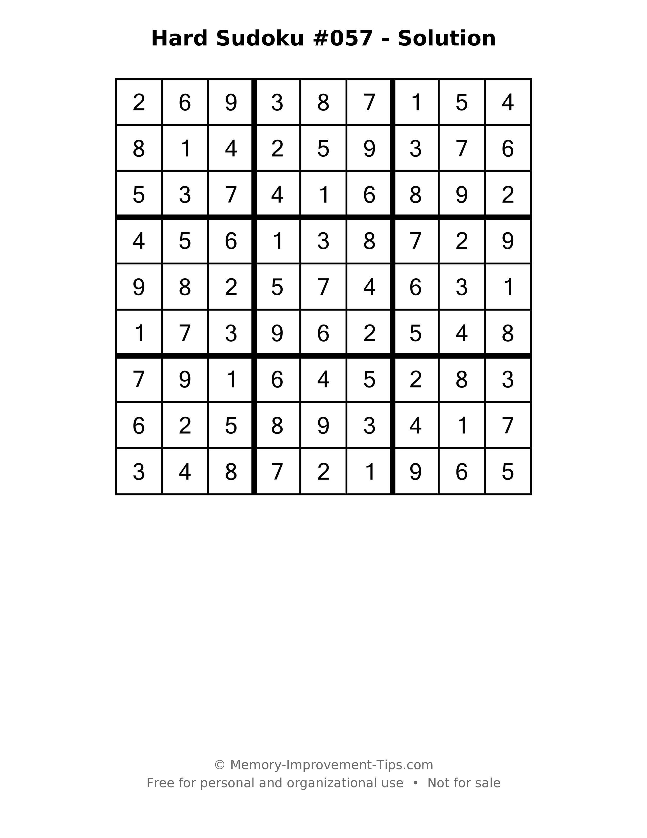 Printable solution: Hard Sudoku #057 - Solution