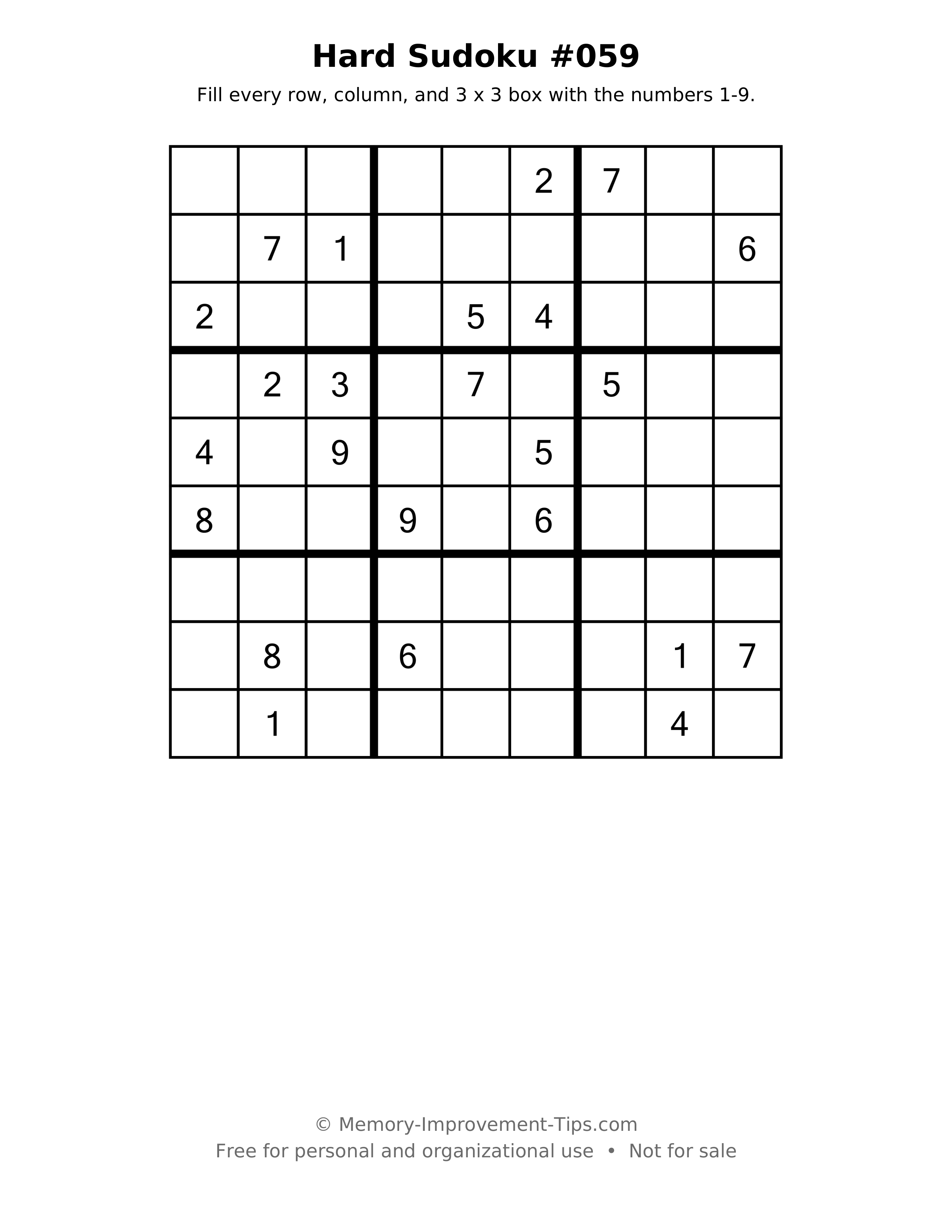 Printable puzzle: Hard Sudoku #059