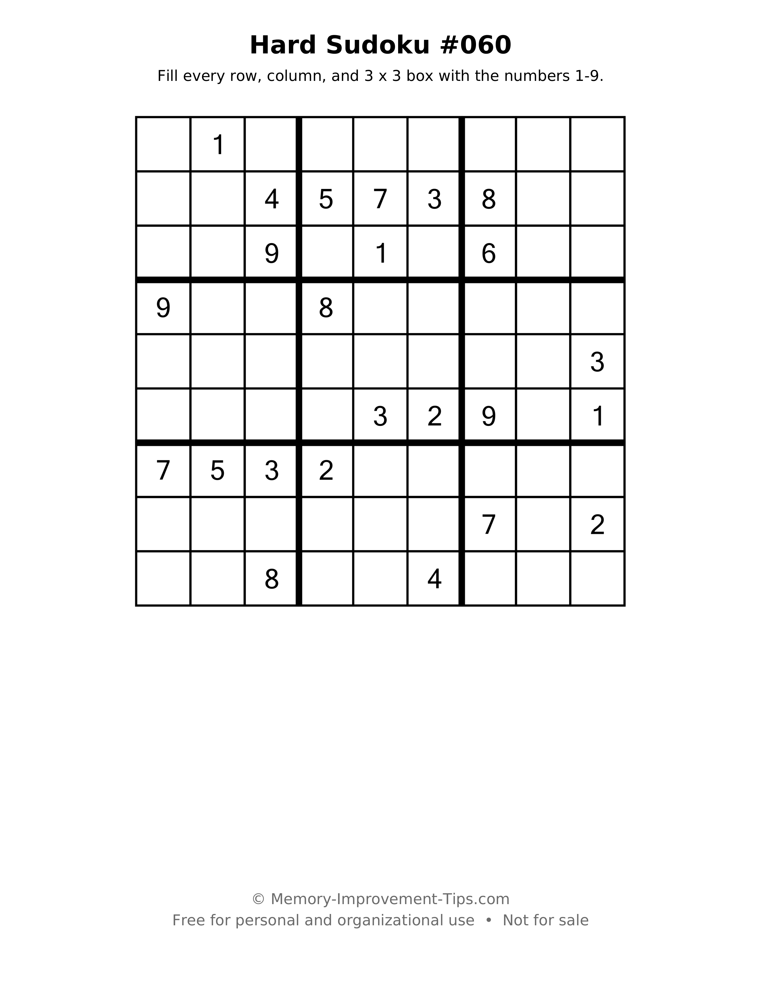 Printable puzzle: Hard Sudoku #060