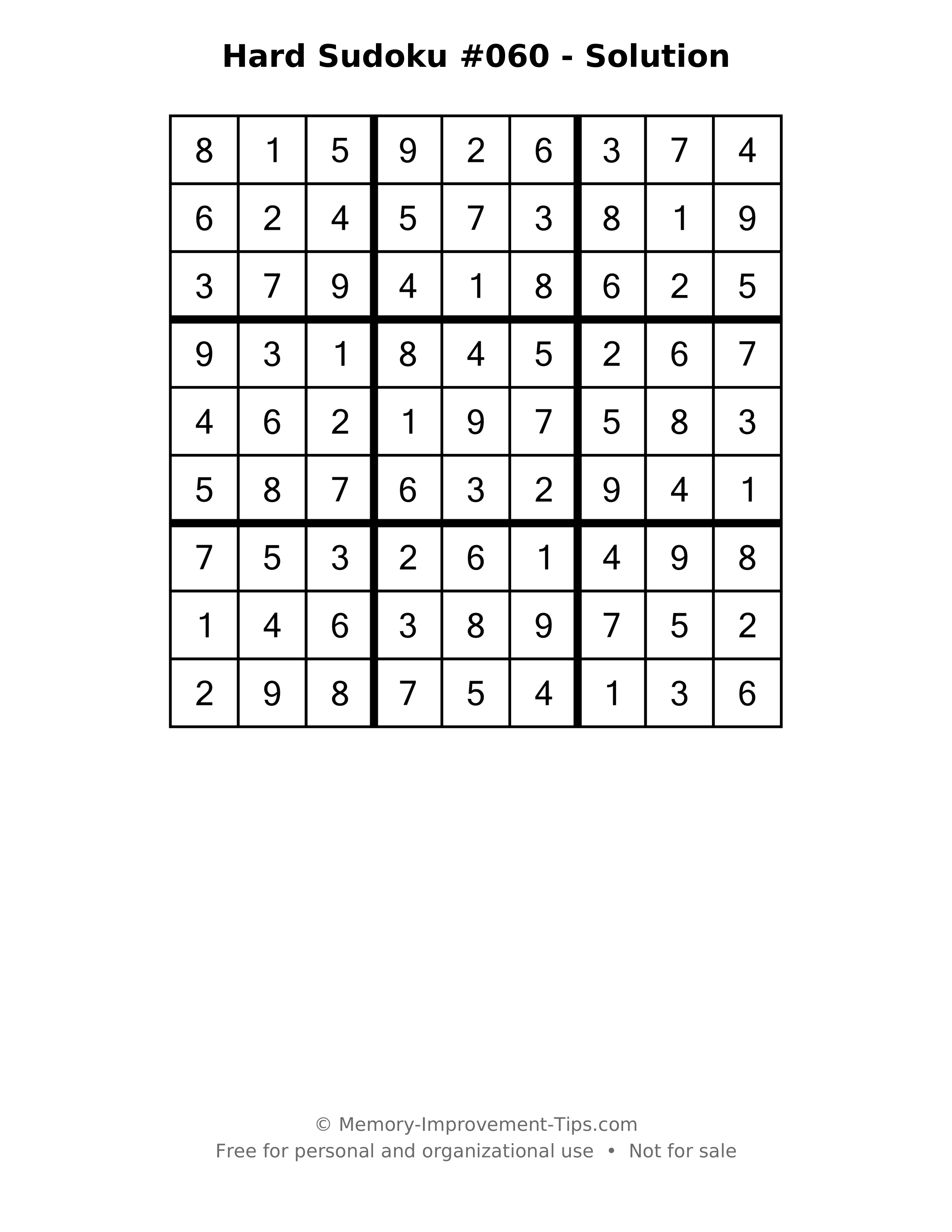 Printable solution: Hard Sudoku #060 - Solution