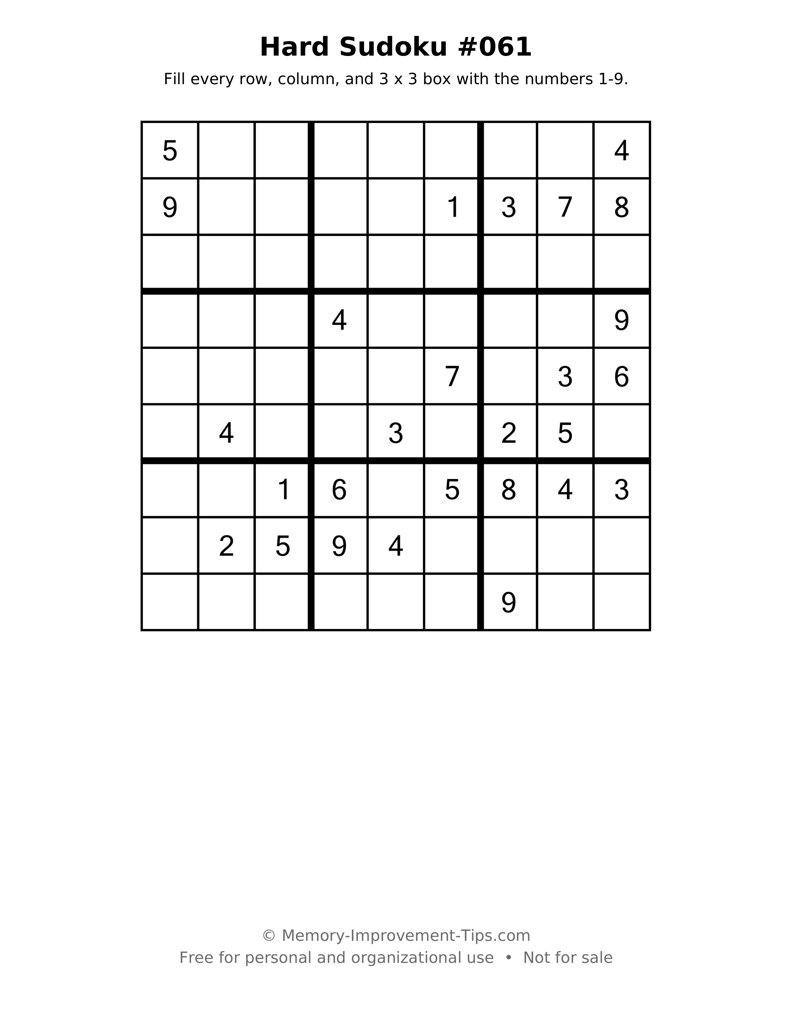 Printable puzzle: Hard Sudoku #061