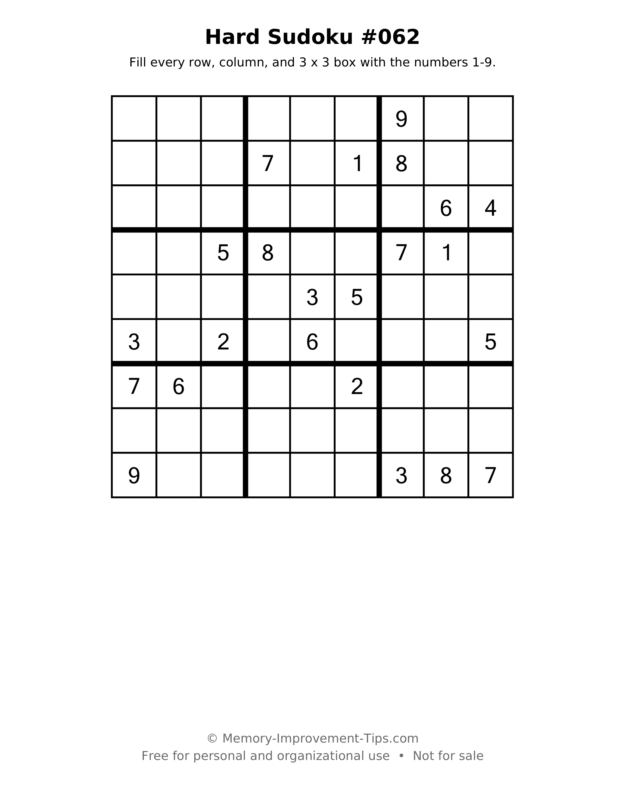 Printable puzzle: Hard Sudoku #062