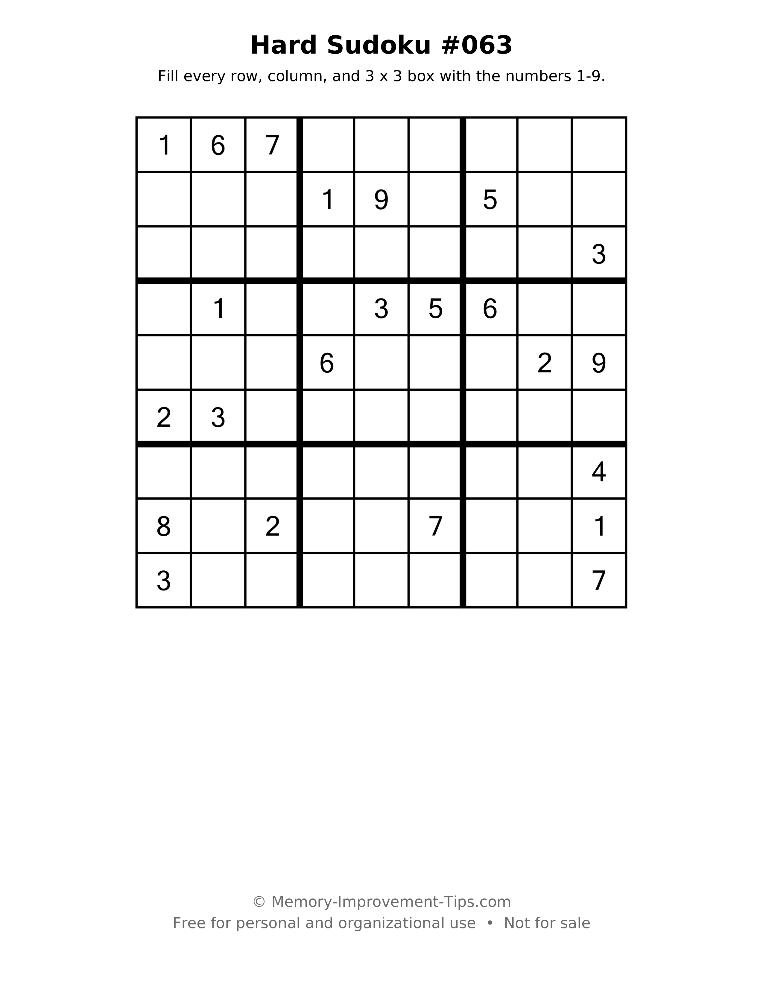 Printable puzzle: Hard Sudoku #063