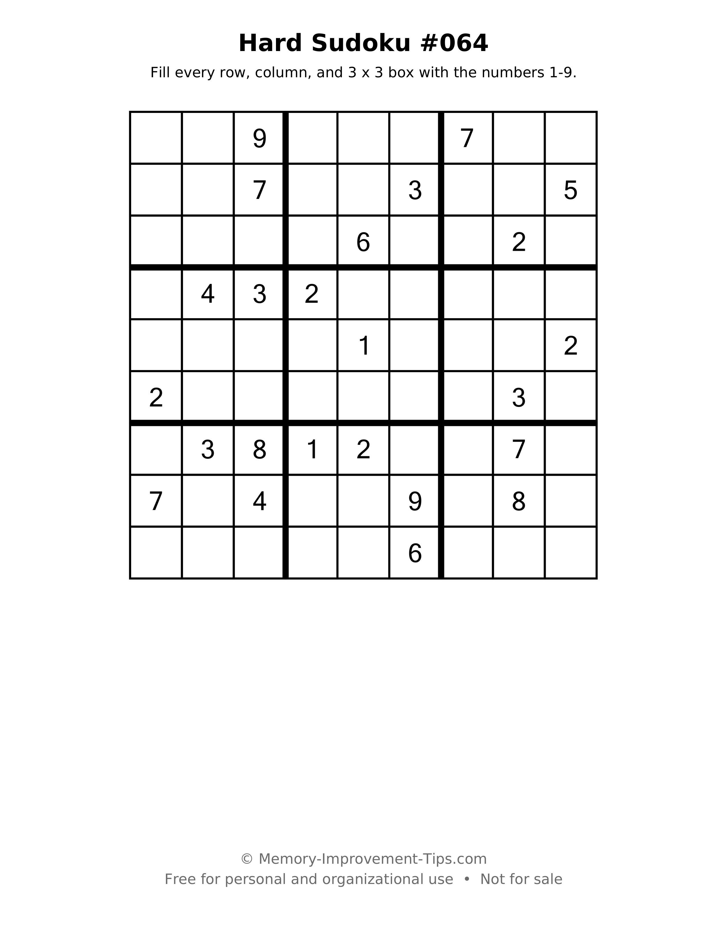 Printable puzzle: Hard Sudoku #064