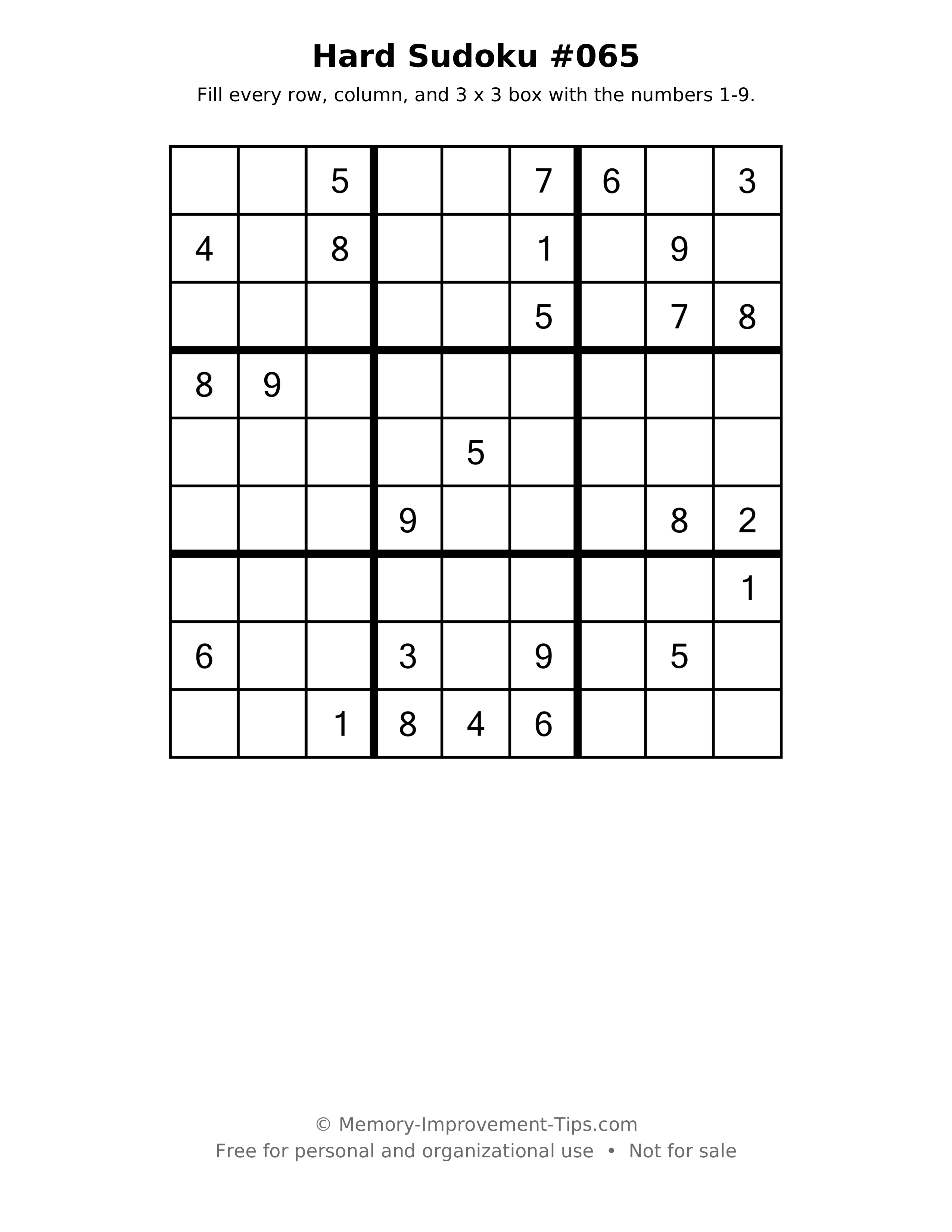 Printable puzzle: Hard Sudoku #065