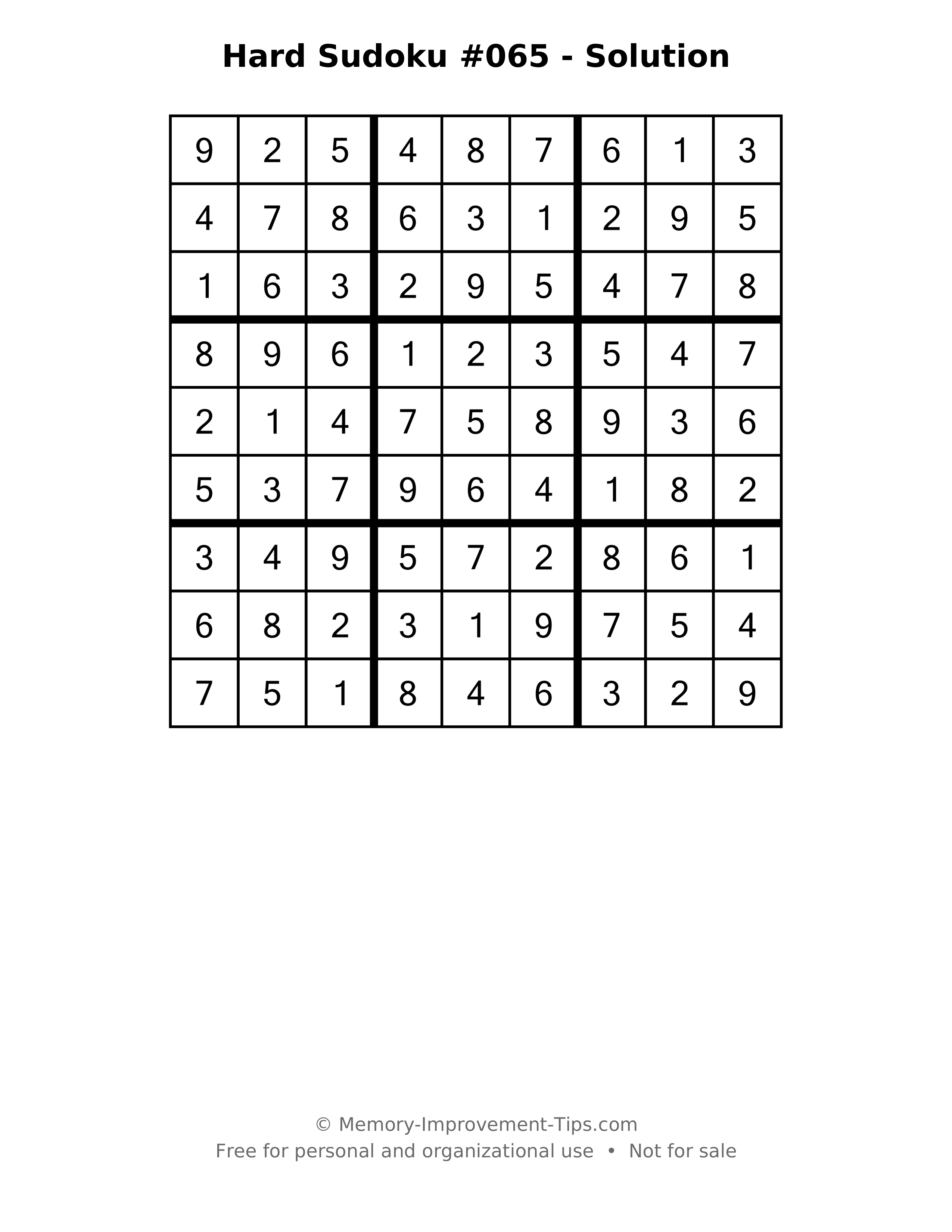 Printable solution: Hard Sudoku #065 - Solution