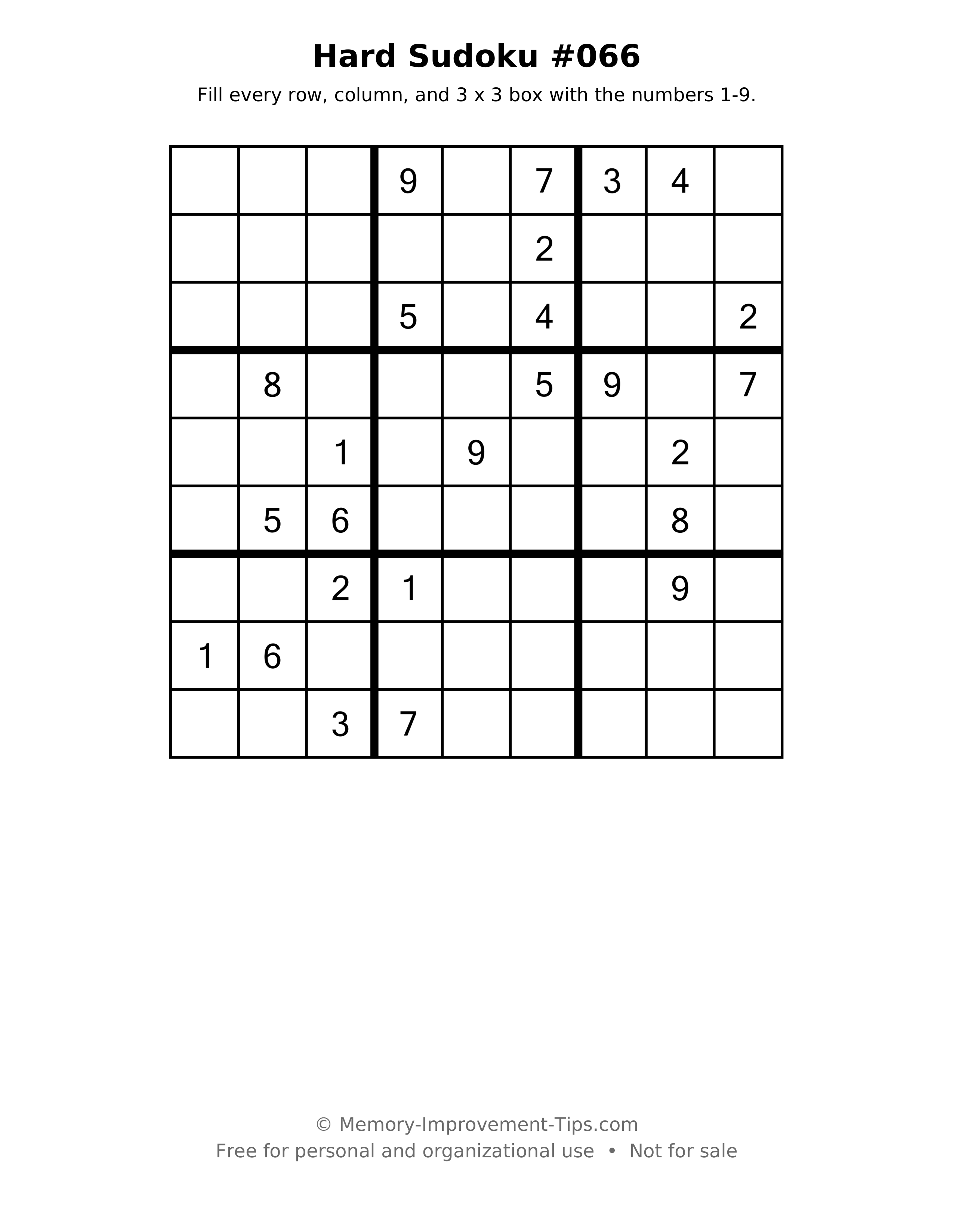 Printable puzzle: Hard Sudoku #066