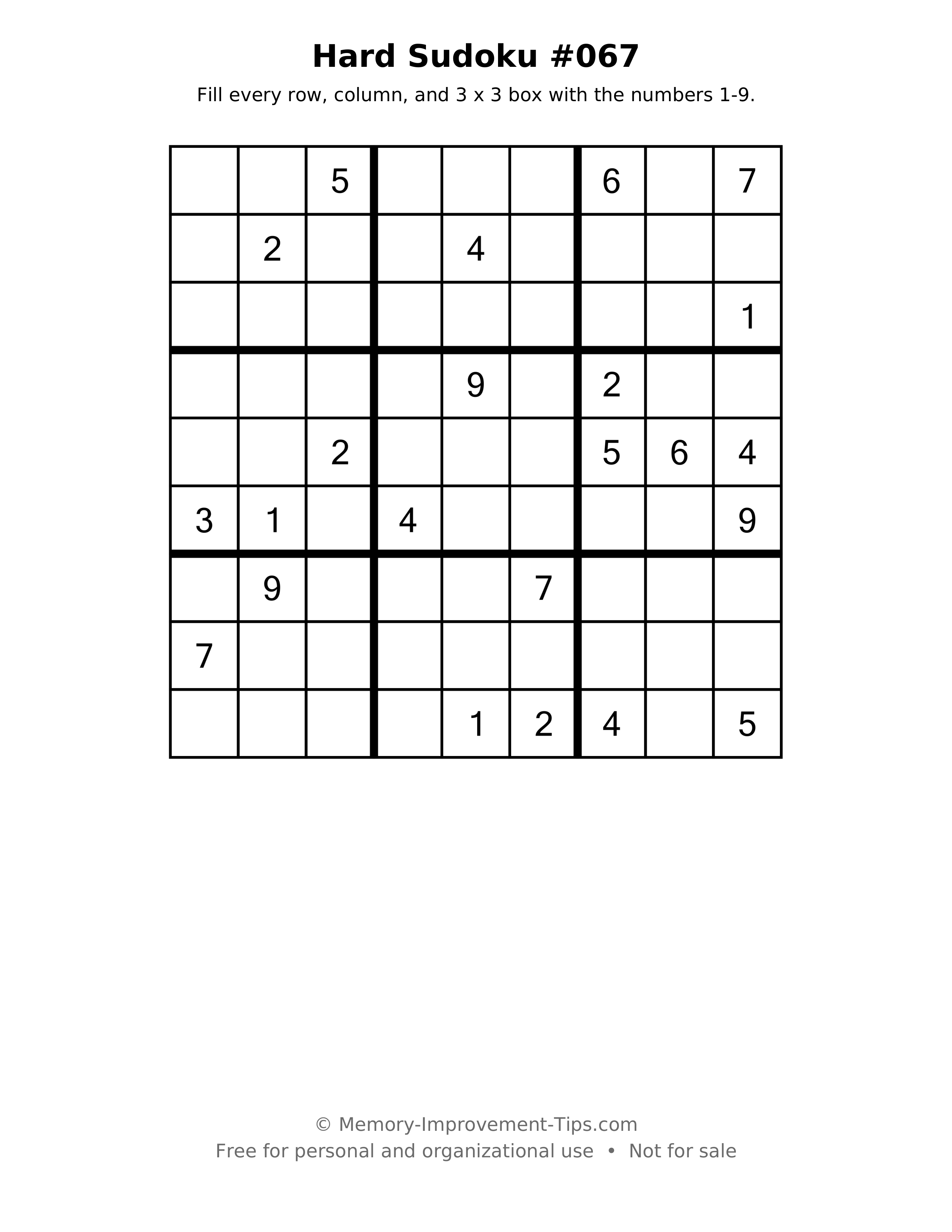 Printable puzzle: Hard Sudoku #067