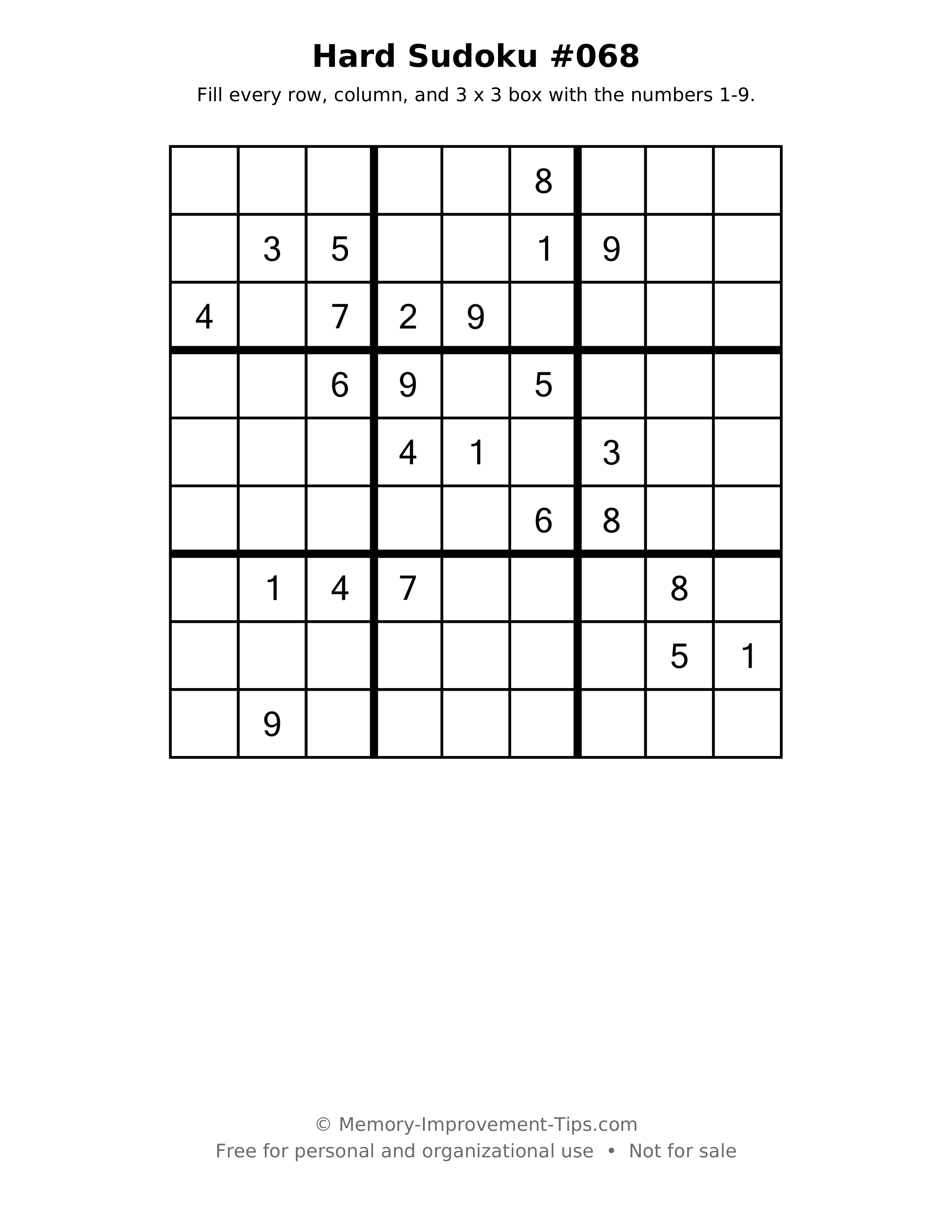 Printable puzzle: Hard Sudoku #068