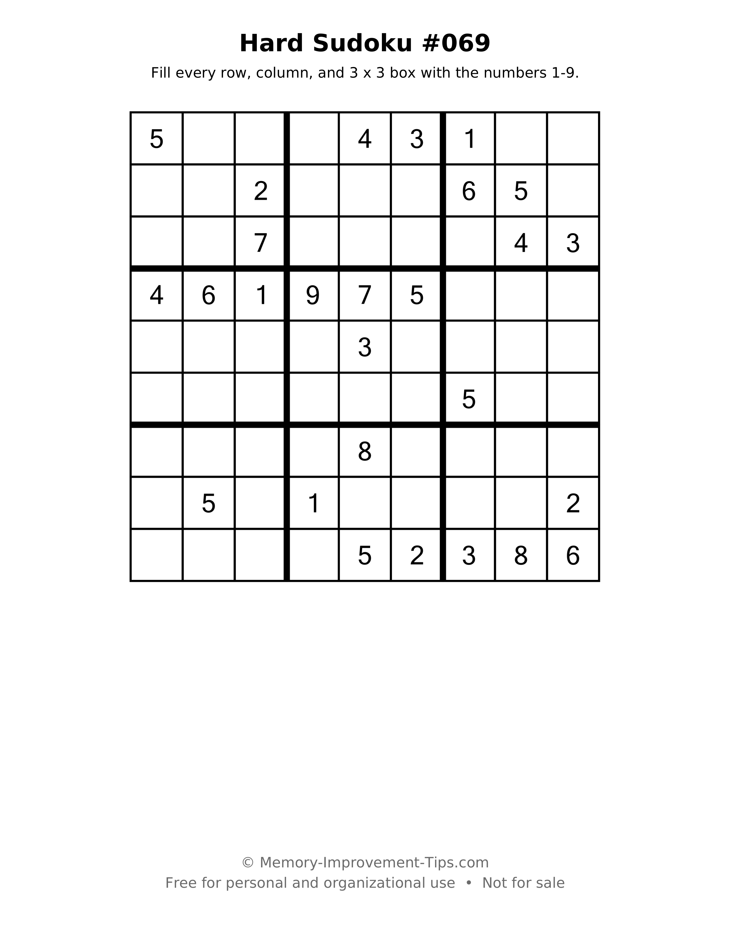 Printable puzzle: Hard Sudoku #069