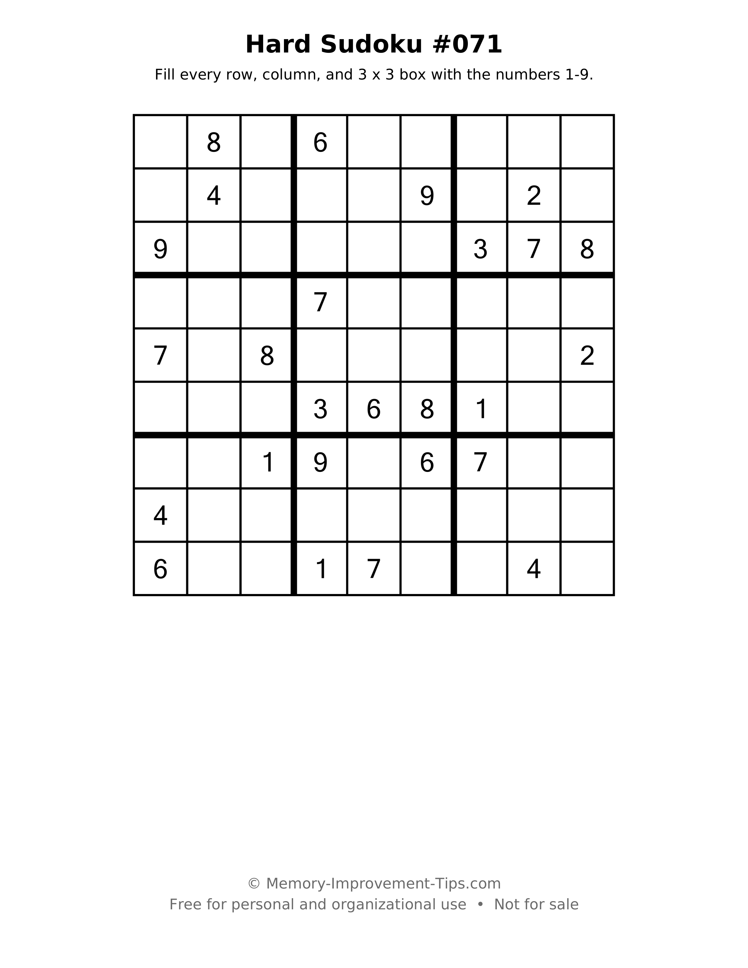 Printable puzzle: Hard Sudoku #071