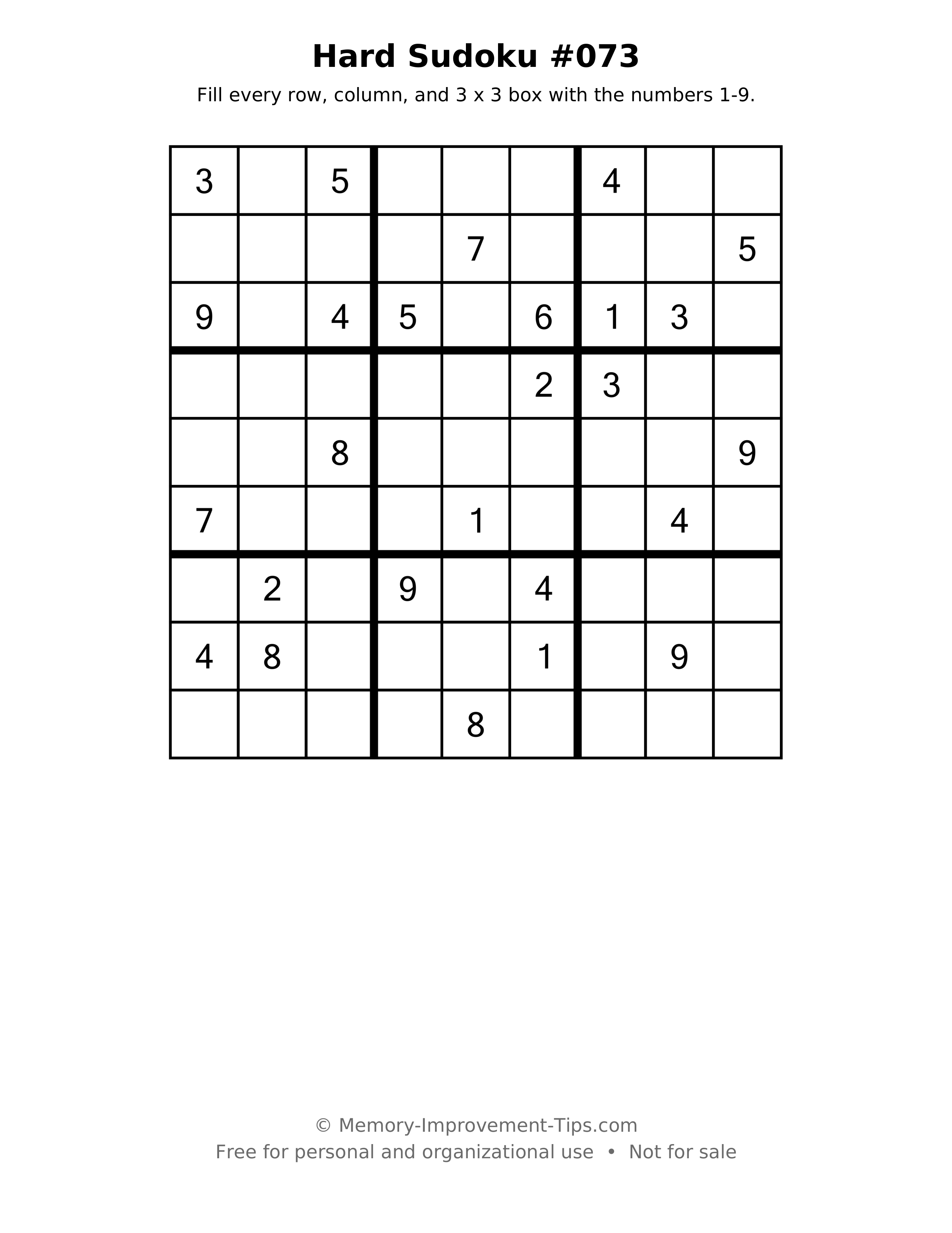 Printable puzzle: Hard Sudoku #073