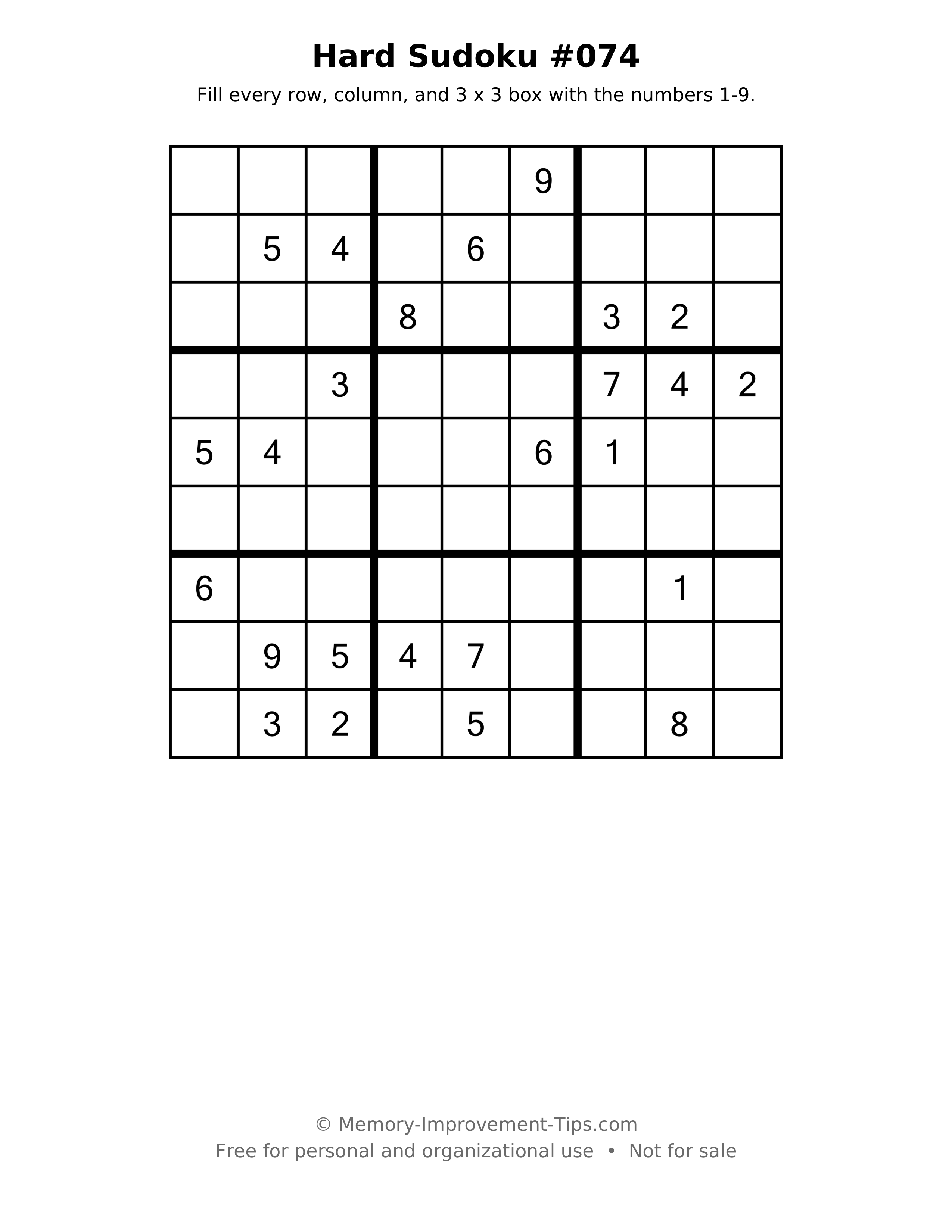 Printable puzzle: Hard Sudoku #074