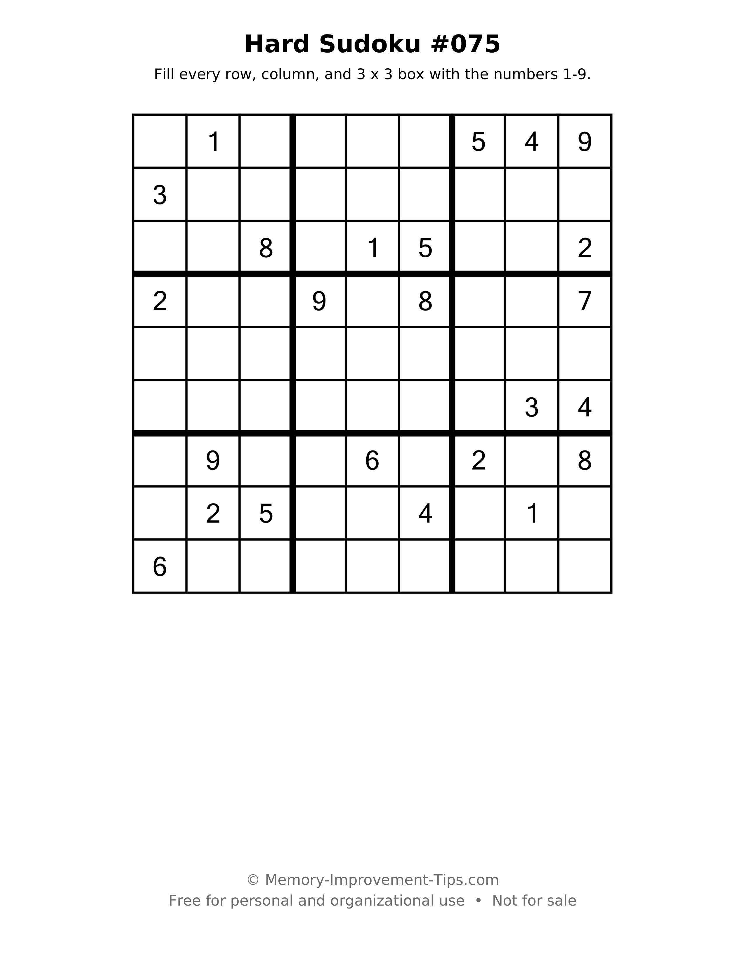 Printable puzzle: Hard Sudoku #075