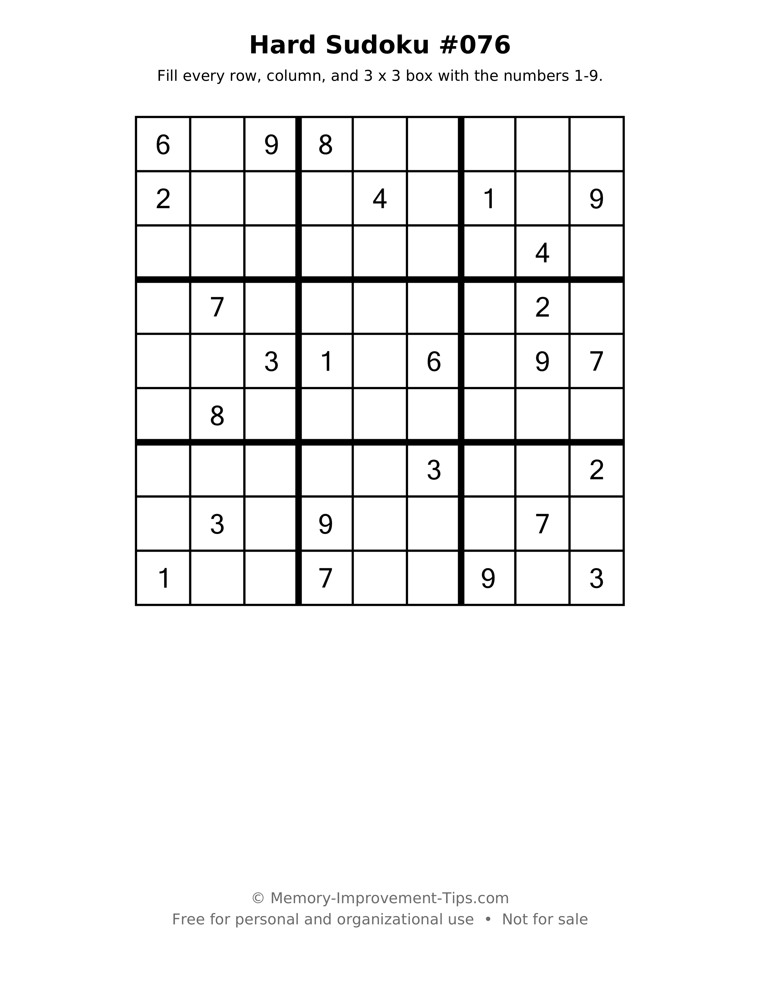 Printable puzzle: Hard Sudoku #076