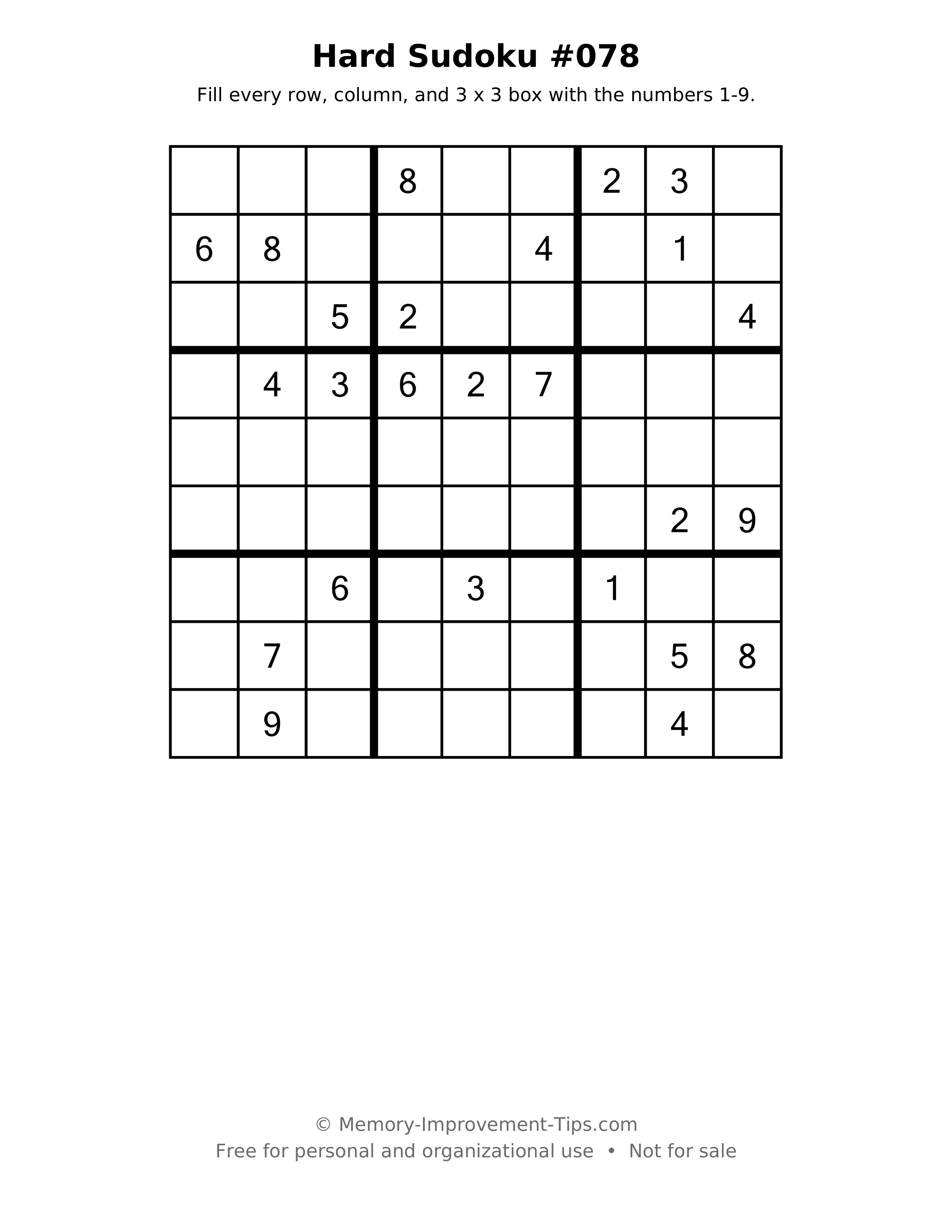 Printable puzzle: Hard Sudoku #078