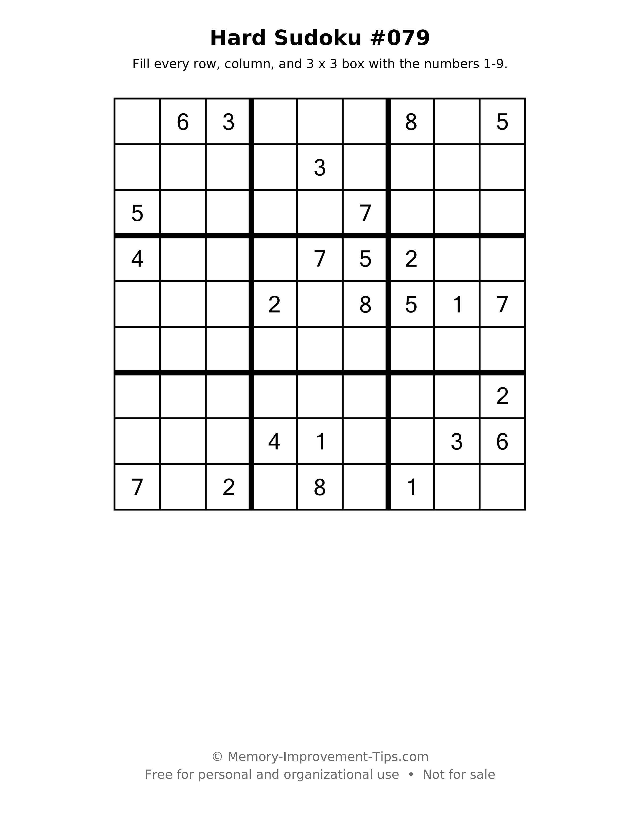 Printable puzzle: Hard Sudoku #079