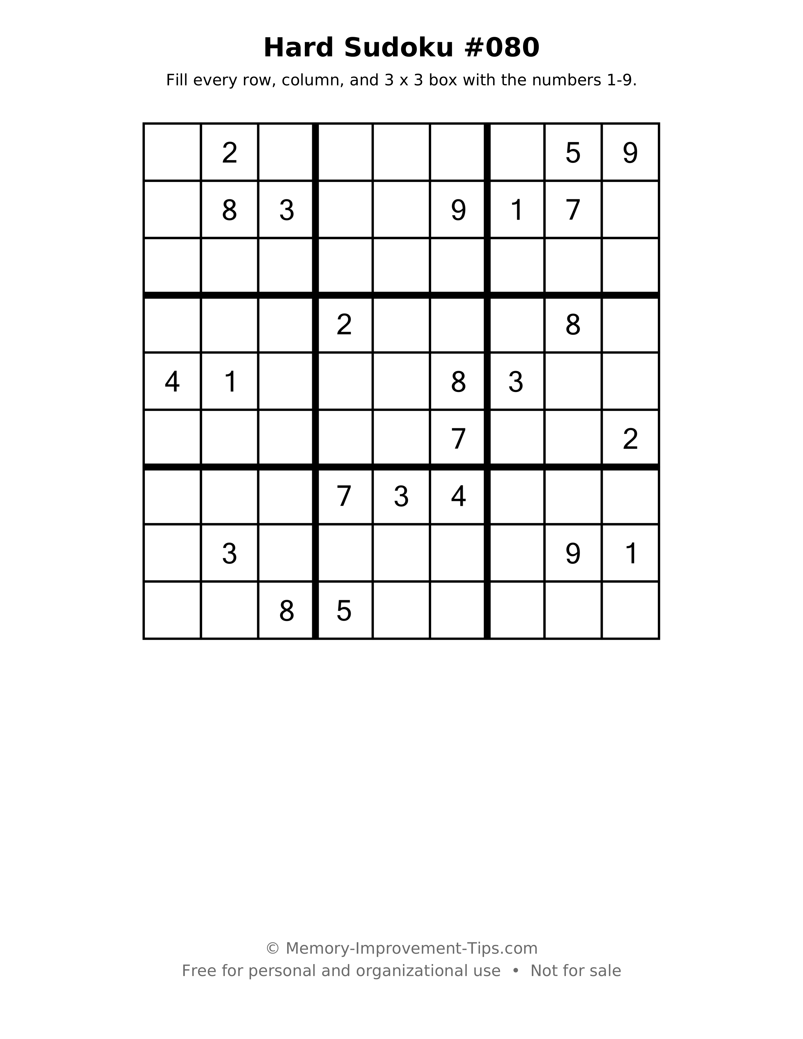 Printable puzzle: Hard Sudoku #080