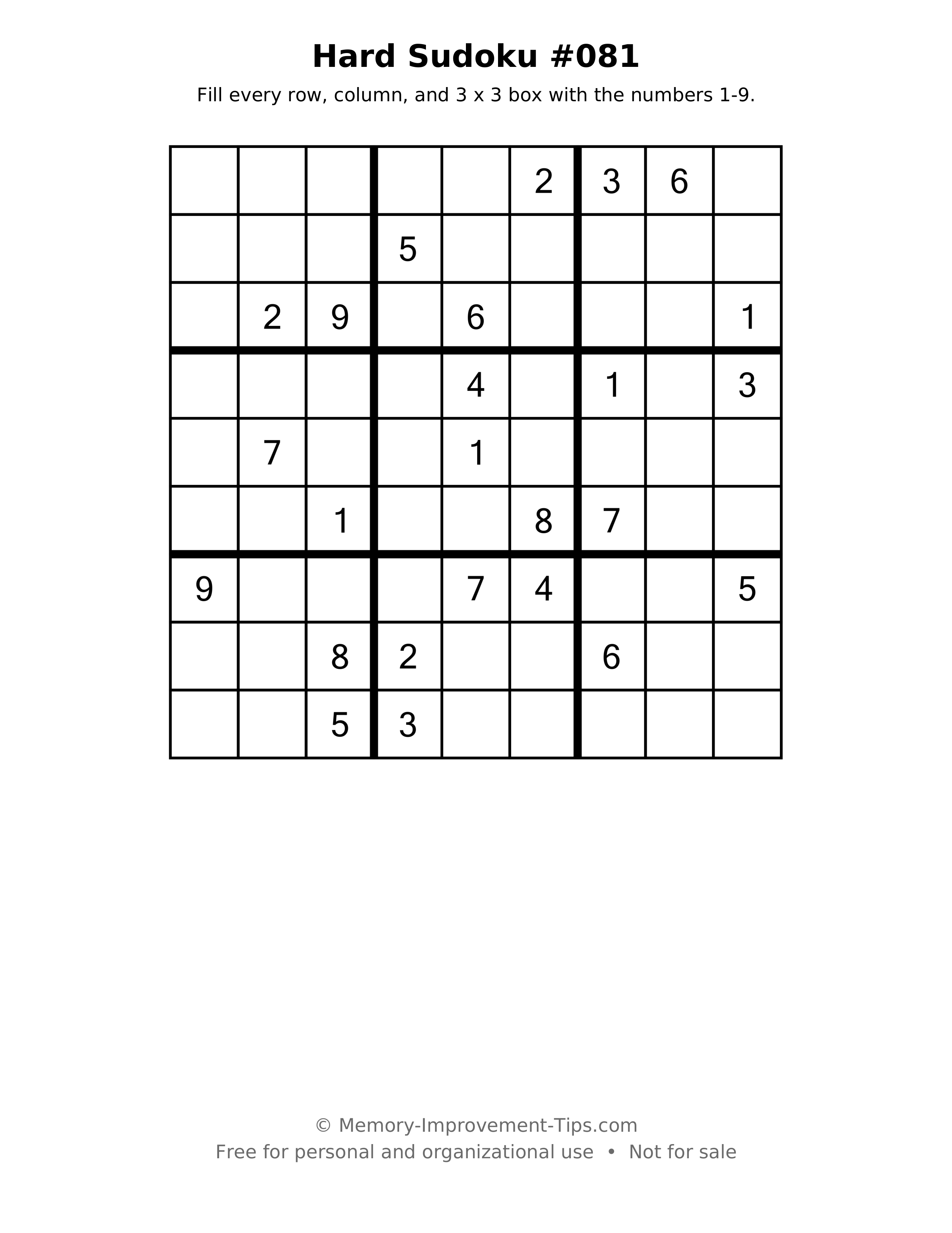 Printable puzzle: Hard Sudoku #081