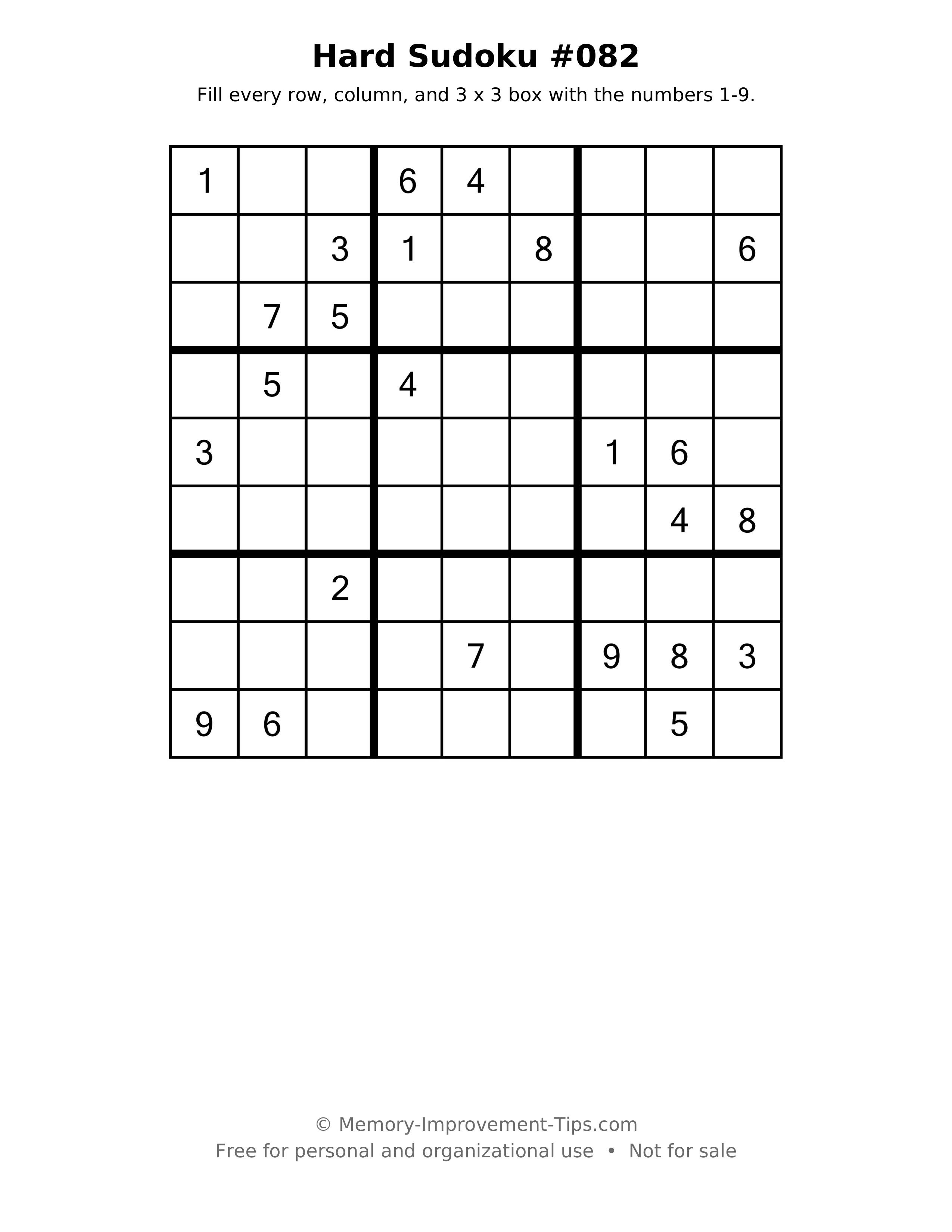 Printable puzzle: Hard Sudoku #082
